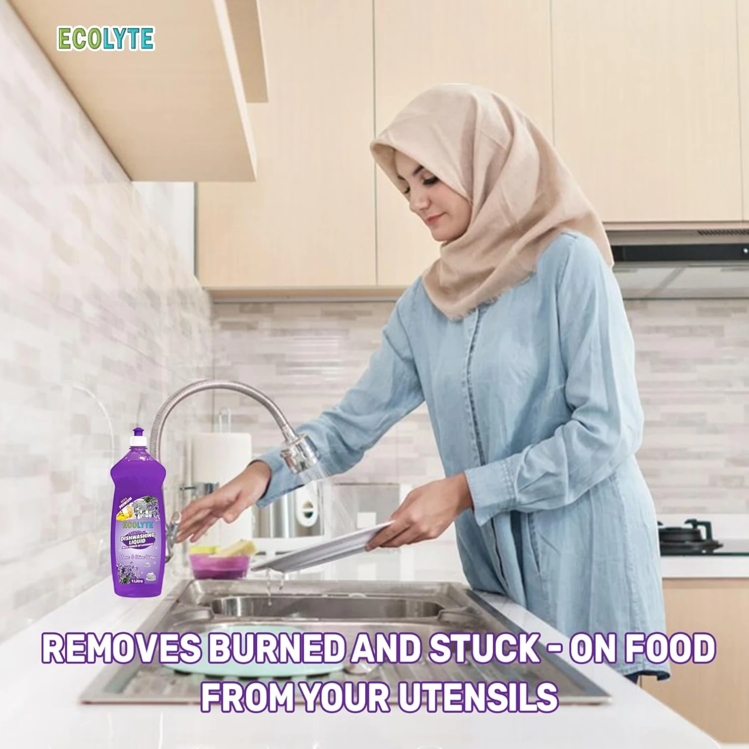 ECOLYTE Platinum Antibacterial Dishwashing Liquid – Pack of 2 (Green Apple & Lavender, 1L Each) | 5+ Action Formula | Grease Remover, No Residue, All-Purpose Kitchen Cleaner - Damoo