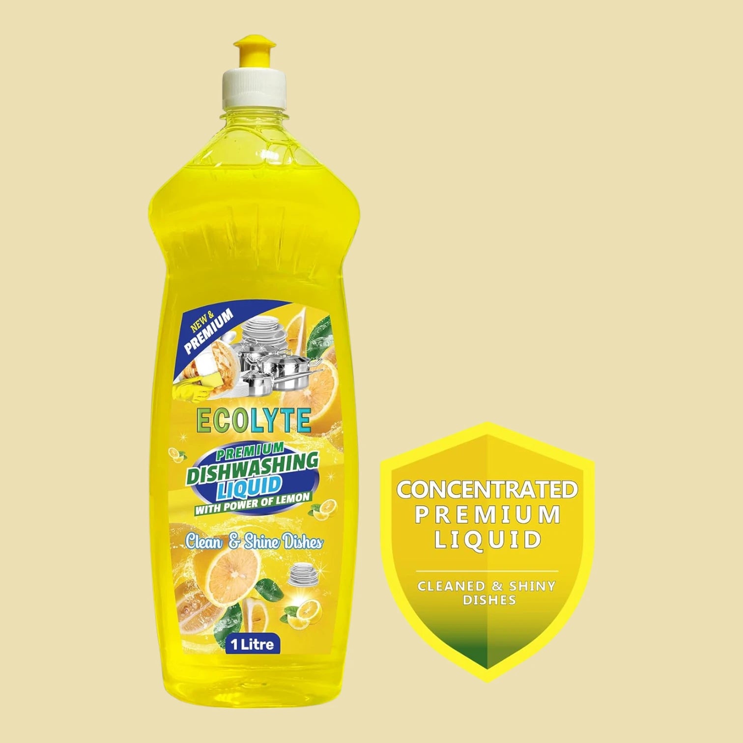 ECOLYTE Antibacterial Dishwashing Liquid – Pack of 2 (Lemon & Lavender, 1L) | 5+ Action Formula | All-Purpose Grease Remover & Kitchen Cleaner - Damoo