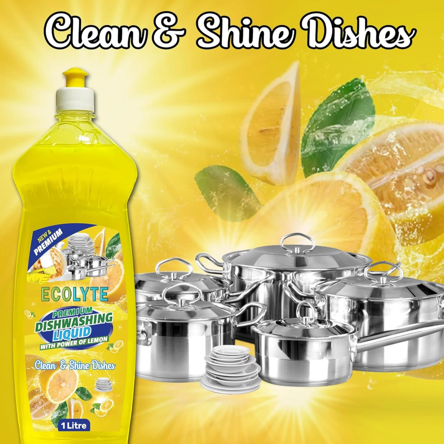 ECOLYTE Antibacterial Dishwashing Liquid – Pack of 2 (Lemon & Lavender, 1L) | 5+ Action Formula | All-Purpose Grease Remover & Kitchen Cleaner - Damoo