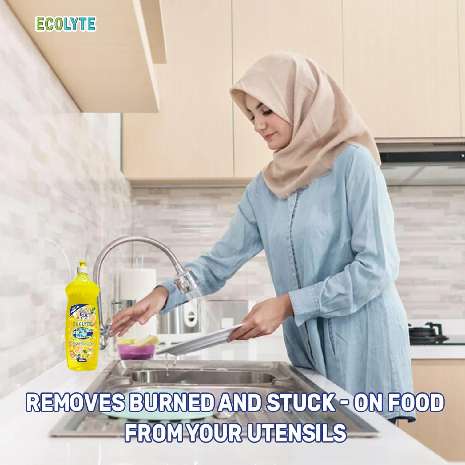 ECOLYTE Antibacterial Dishwashing Liquid – Pack of 2 (Lemon & Lavender, 1L) | 5+ Action Formula | All-Purpose Grease Remover & Kitchen Cleaner - Damoo