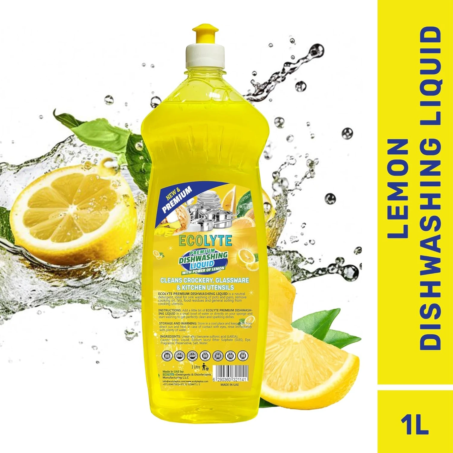 ECOLYTE Antibacterial Dishwashing Liquid – Pack of 2 (Lemon & Lavender, 1L) | 5+ Action Formula | All-Purpose Grease Remover & Kitchen Cleaner - Damoo