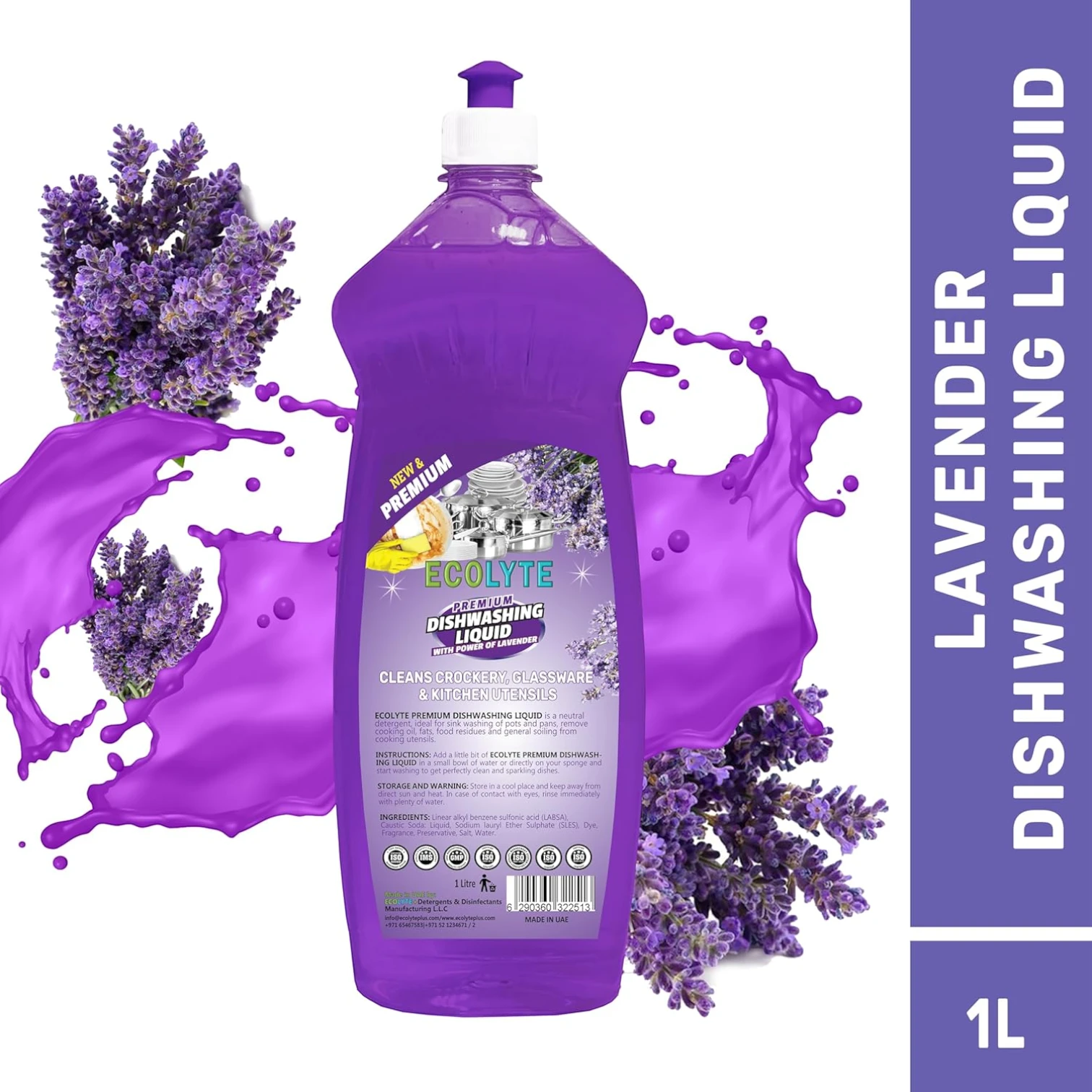 ECOLYTE Platinum Antibacterial Dishwashing Liquid – Pack of 2 (Green Apple & Lavender, 1L Each) | 5+ Action Formula | Grease Remover, No Residue, All-Purpose Kitchen Cleaner - Damoo
