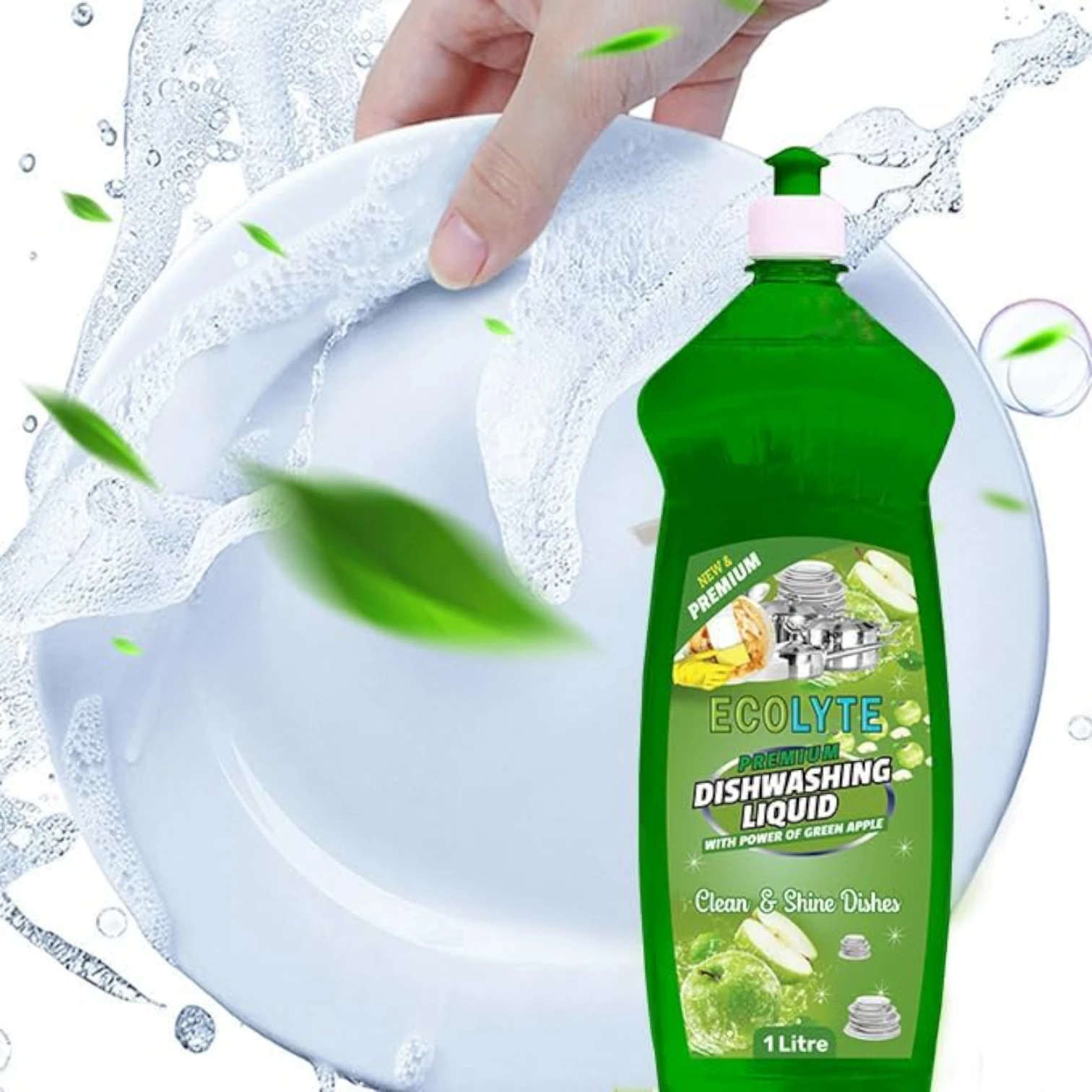 ECOLYTE Platinum Antibacterial Dishwashing Liquid – Pack of 2 (Green Apple & Lavender, 1L Each) | 5+ Action Formula | Grease Remover, No Residue, All-Purpose Kitchen Cleaner - Damoo