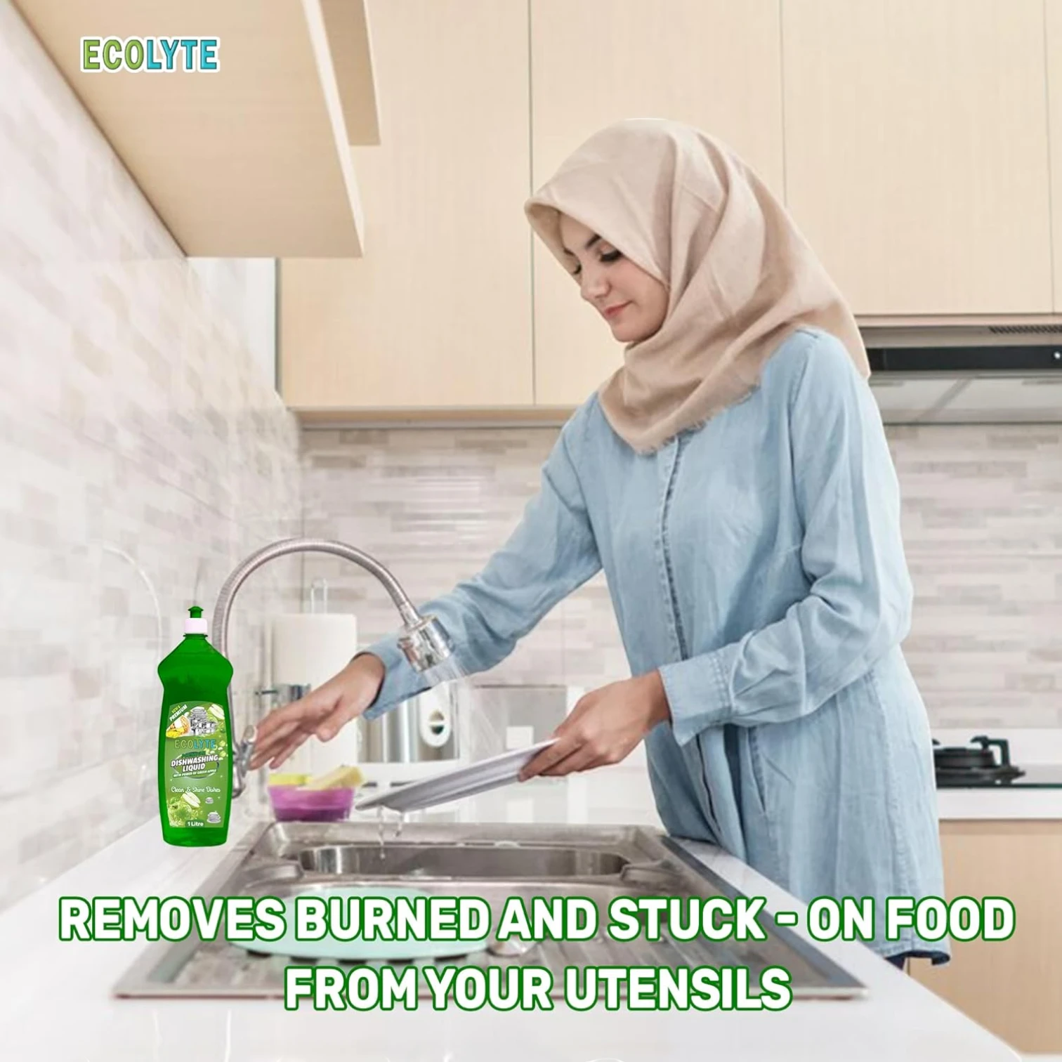 ECOLYTE Platinum Antibacterial Dishwashing Liquid – Pack of 2 (Green Apple & Lavender, 1L Each) | 5+ Action Formula | Grease Remover, No Residue, All-Purpose Kitchen Cleaner - Damoo