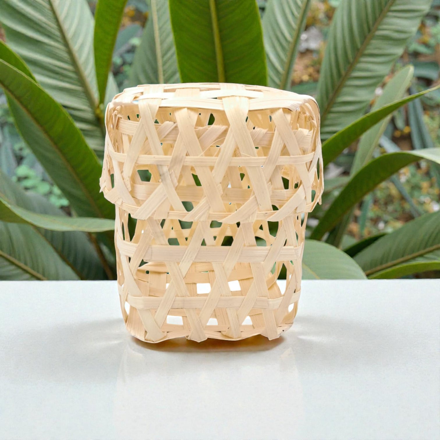 Handmade Natural Bamboo Storage Basket – Small Woven Decorative Organizer for Home Décor, Gift Packaging & Table Storage (14.5H x 12W x 12L CM) - Damoo