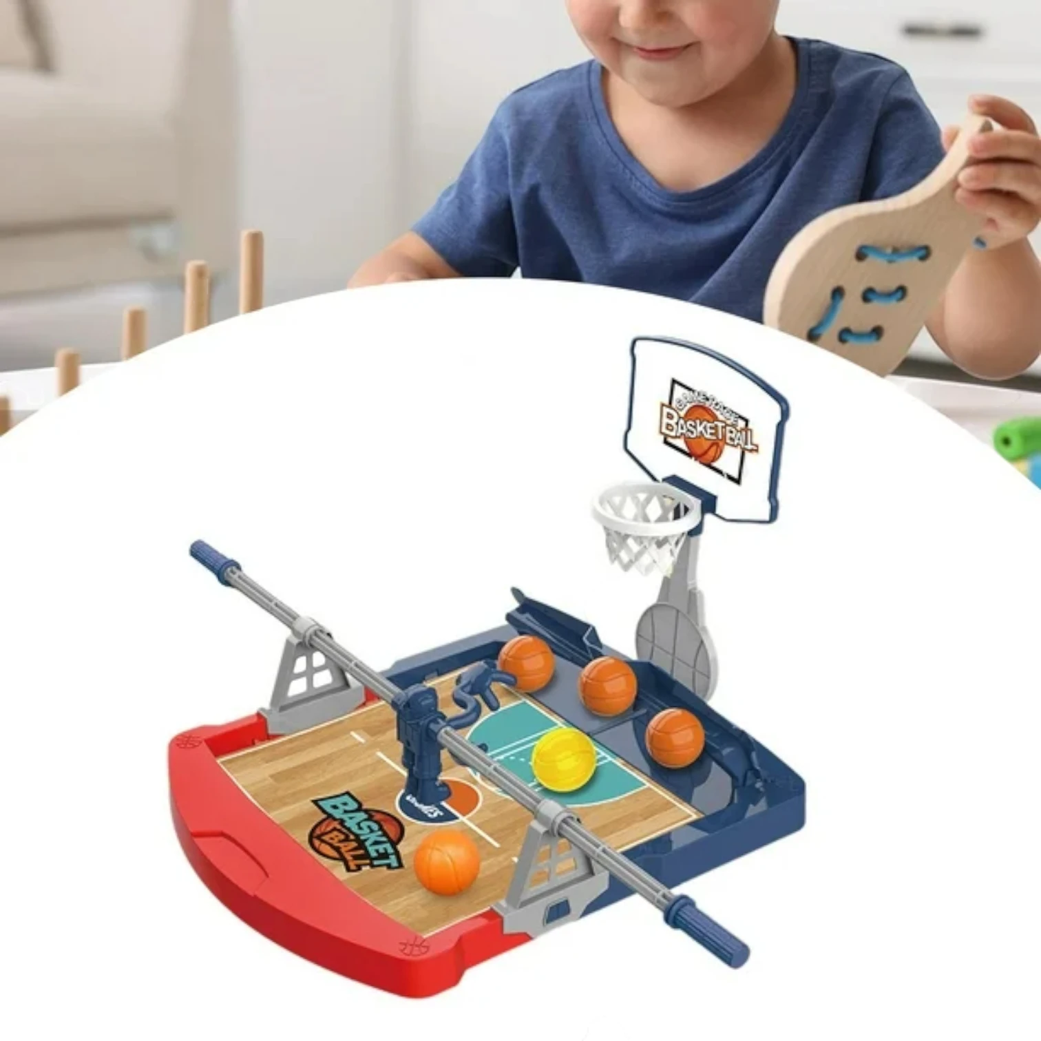 Basketball Toy Table Game – Fun Desktop Mini Basketball Set with Hand Crank, Educational Sports Toy with 5 Balls for Kids
