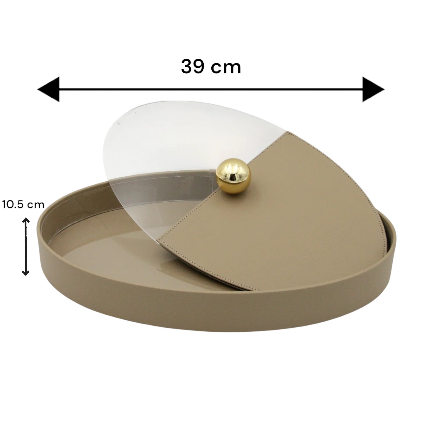 Elegant Beige Oval Leather Tray with Gold Accent – Decorative Storage Tray with Lid for Jewelry, Keys, or Vanity Display - Damoo