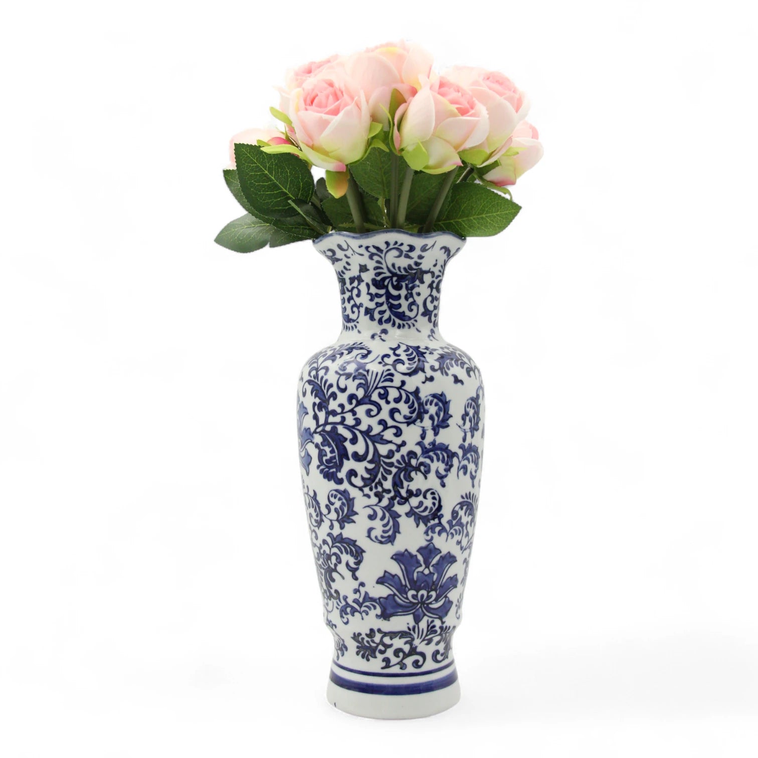 Elegant Blue and White Porcelain Vase – Hand-Painted Ceramic Decorative Flower Vase for Living Room, Dining Table, Entryway or Office – Classic Vintage-Style Chinese-Inspired Home Decor Accent - Damoo
