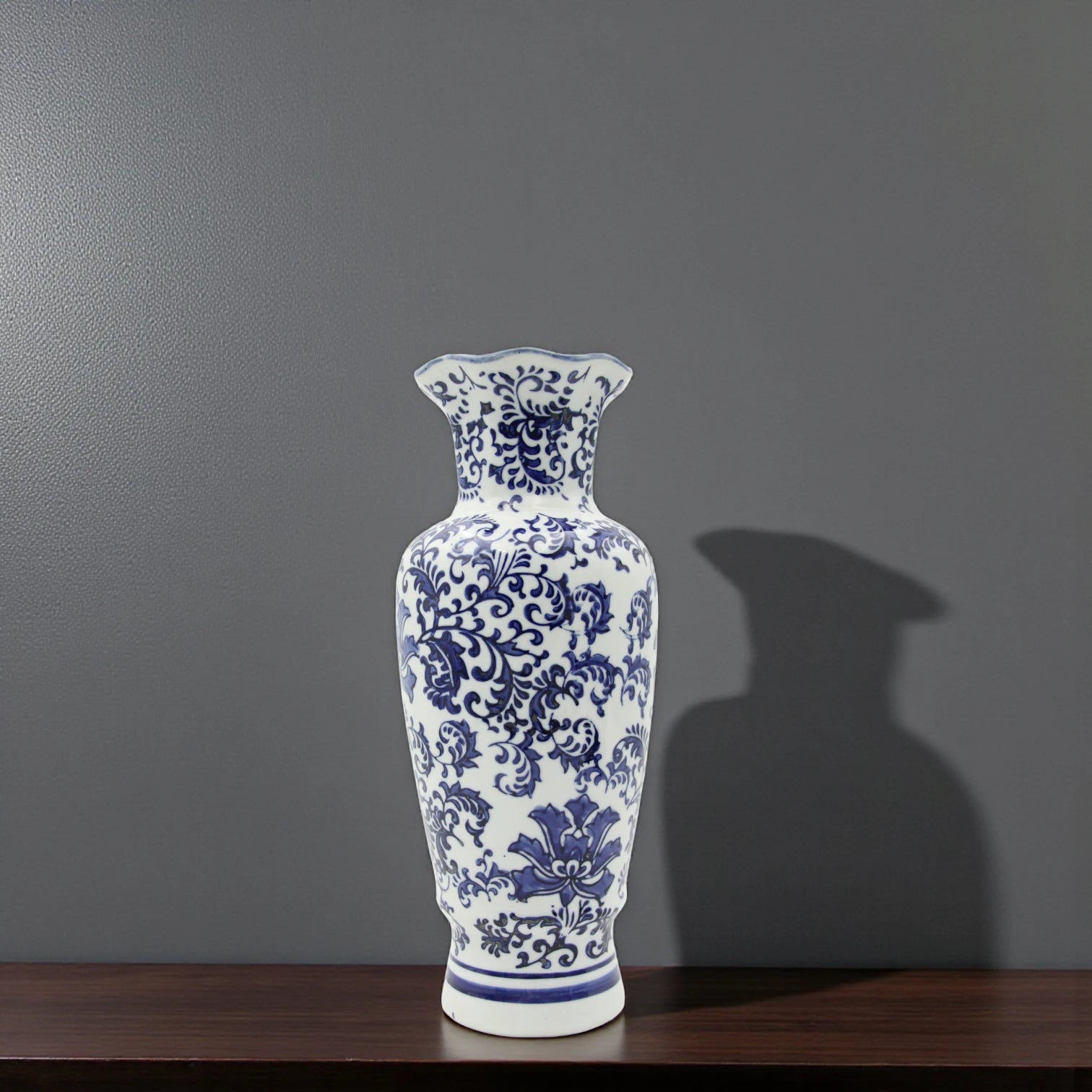 Elegant Blue and White Porcelain Vase – Hand-Painted Ceramic Decorative Flower Vase for Living Room, Dining Table, Entryway or Office – Classic Vintage-Style Chinese-Inspired Home Decor Accent - Damoo