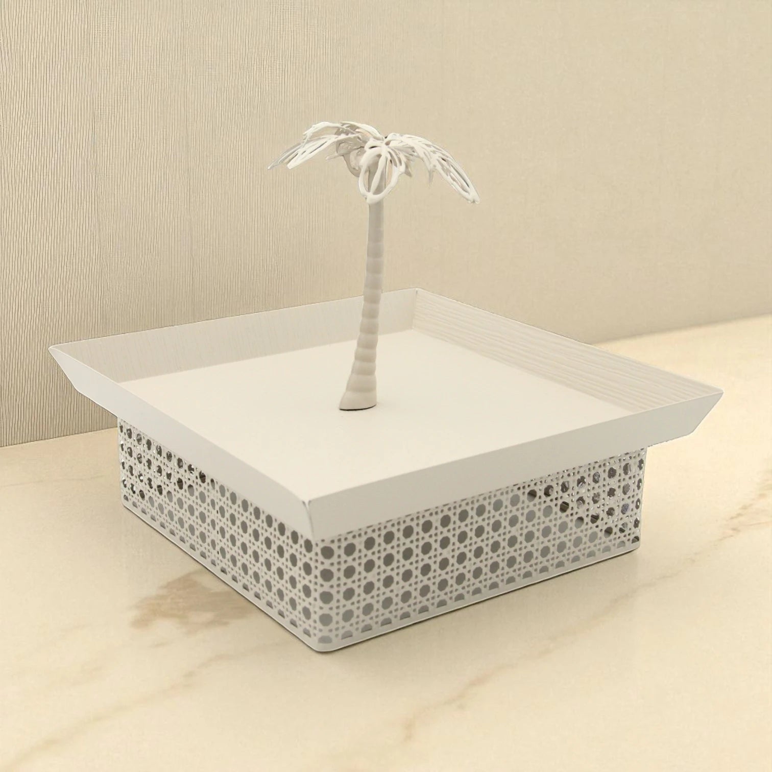 Elegant Palm-Inspired Multipurpose Tray | Modern Square Design with Metallic Base | Ideal for Serving, Decor, or Gifting - Damoo