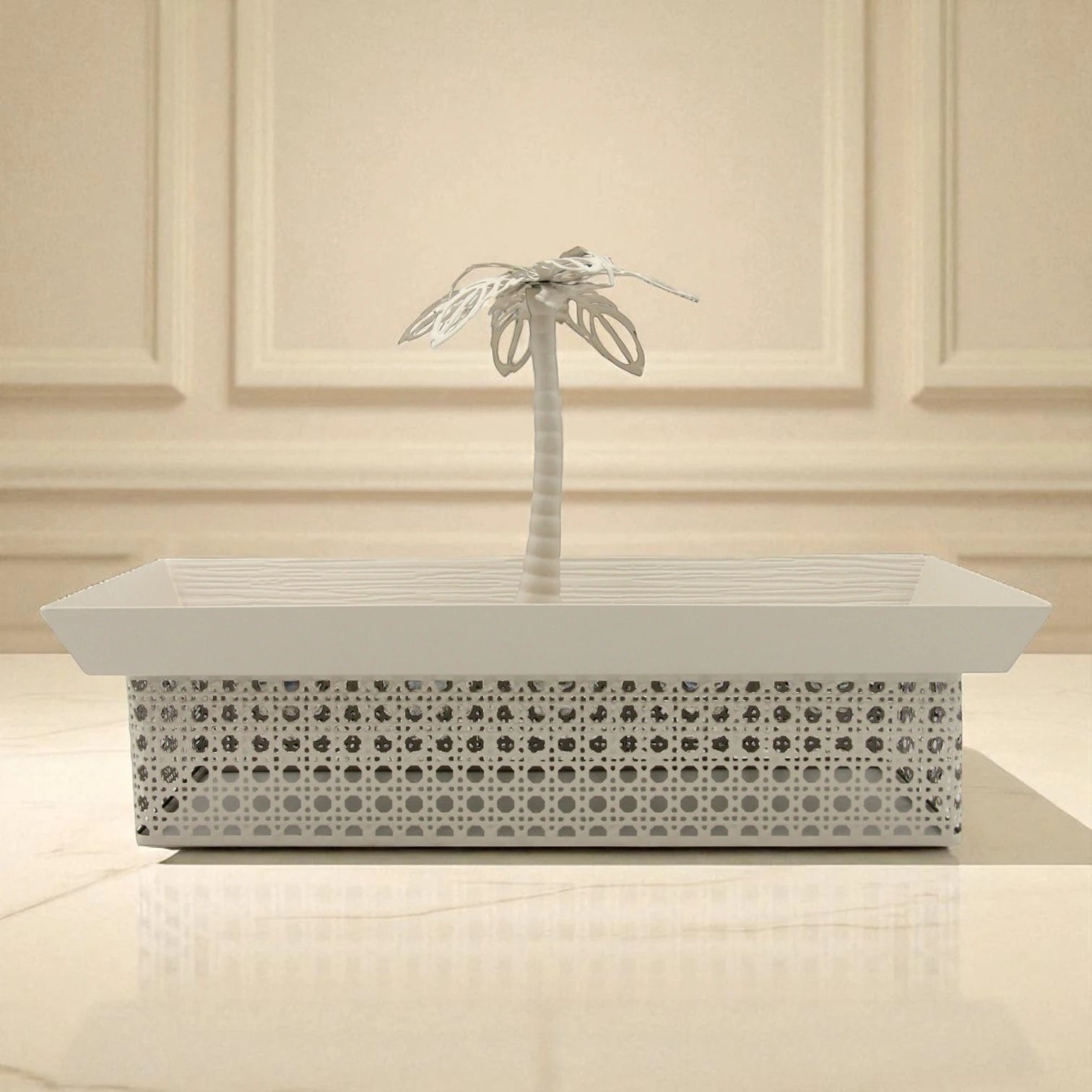 Elegant Palm-Inspired Rectangular Serving Tray | Sleek Raised Edge Design with Metallic Base | Perfect for Dates, Desserts, Decor & Gifting - Damoo