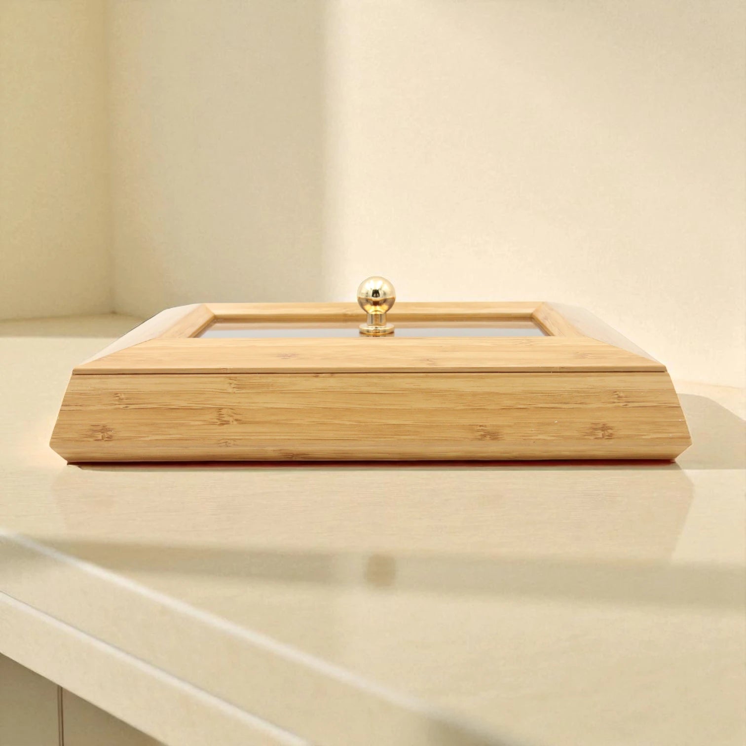 Elegant Rectangular Multi-Purpose Storage & Serving Box with Gold Handle - Perfect for Kitchens, Living Rooms & Vanities - Damoo