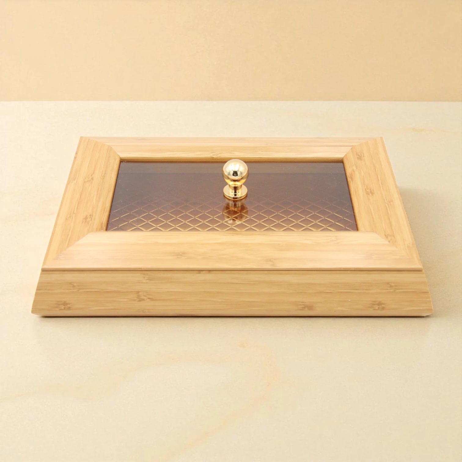 Elegant Rectangular Multi-Purpose Storage & Serving Box with Gold Handle - Perfect for Kitchens, Living Rooms & Vanities - Damoo