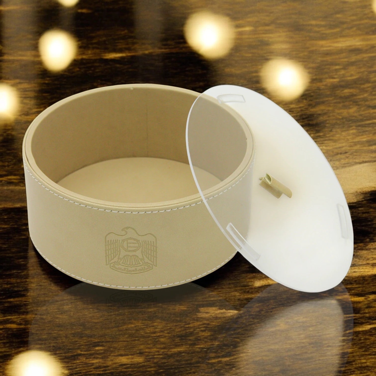 Elegant Round Serving Tray with Acrylic Cover – UAE Logo & Minimalist Design Tray for Breakfast, Snacks, Drinks & Home Organization - Damoo