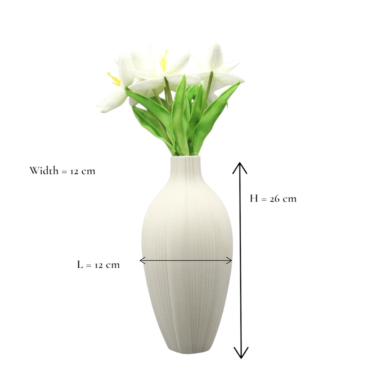 Elegant Tall White Ceramic Vase with Textured Vertical Lines – Minimalist Matte Pottery Accent for Living Room, Office, Shelf & Tabletop Home Decor - Damoo