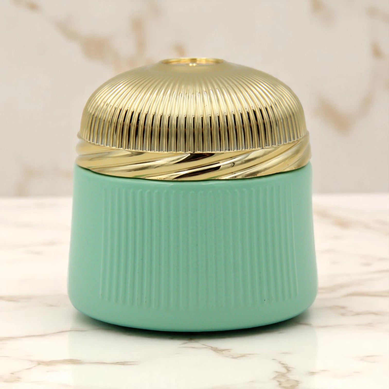 Elegant Turquoise Bakhoor Jar with Gold Lid 100ML – Unique Design Empty Storage Jar for Oud, Bakhoor & More - Damoo
