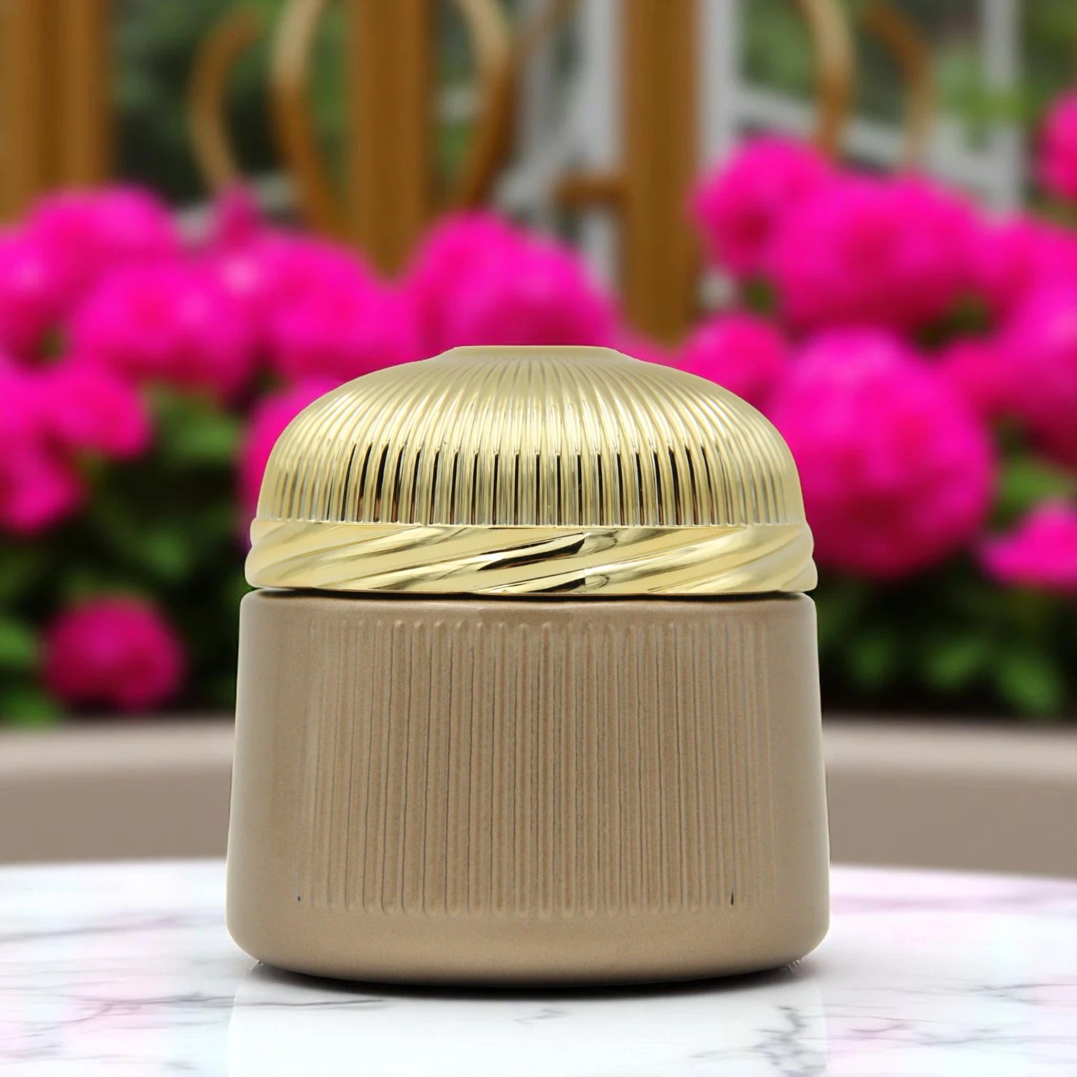 Elegant White Incense Jar with Luxe Gold Lid 100 ML | Airtight Container for Resin & Cone Storage - Damoo