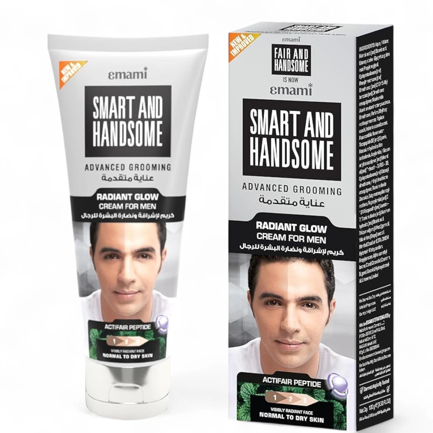 Emami Smart & Handsome Radiant Glow Cream for Men – Oil Control, Non-Greasy, With Actifair Peptide, SPF Protection – 100g (Pack of 2) - Damoo