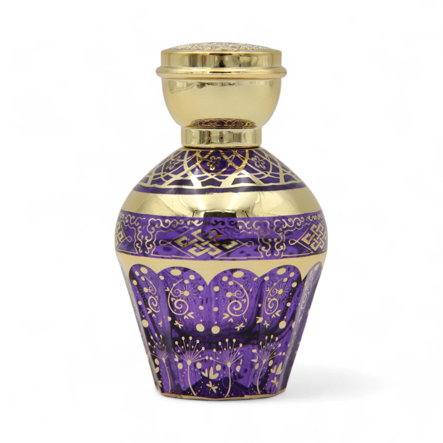 Empty Purple Glass Perfume Bottle 50ML – Elegant Refillable Atomizer with Gold Cap & Patterned Design | For Perfume, Sprays & Essential Oils - Damoo