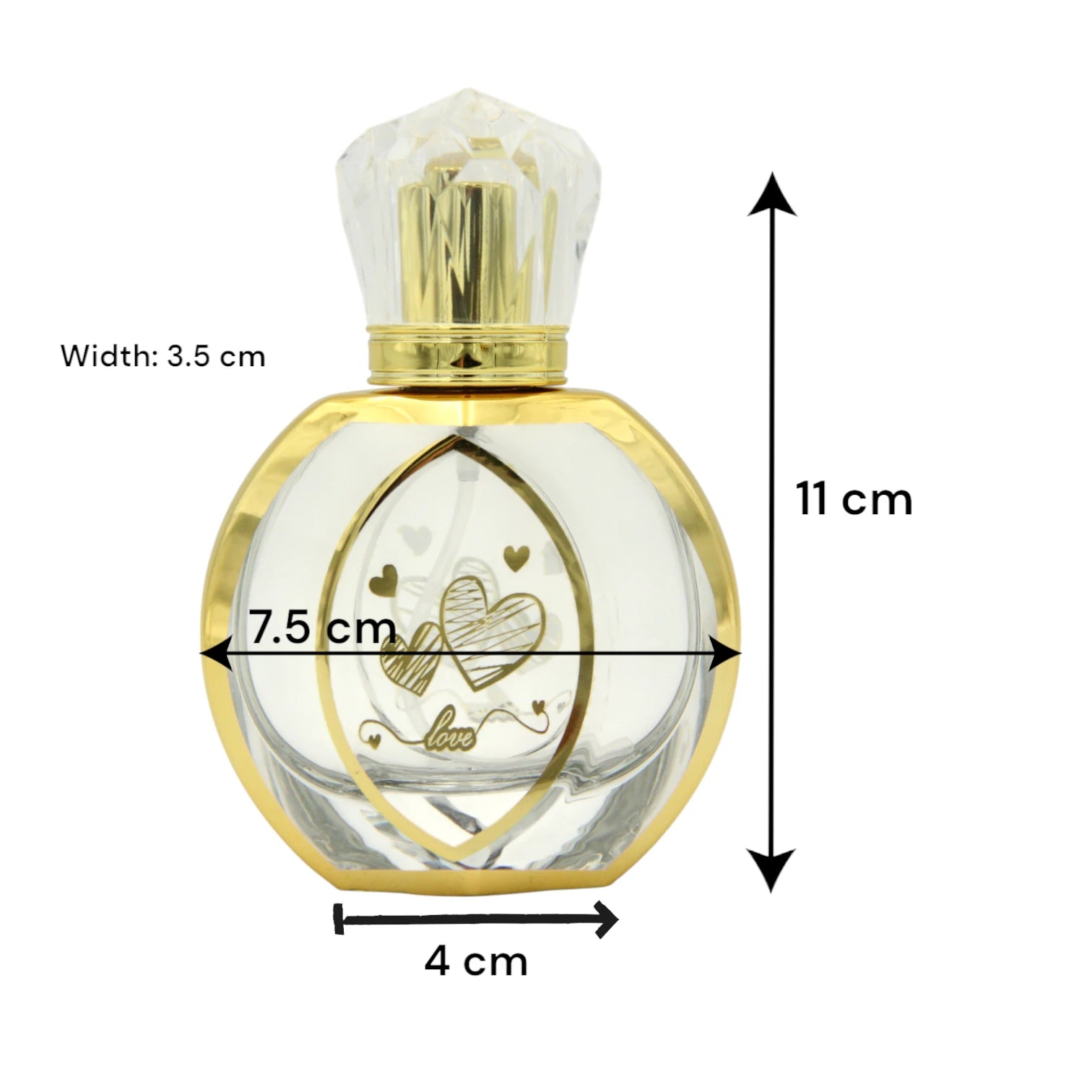 Empty Refillable Perfume Bottle 50 ML – Clear Spray Bottle with Gold Heart Design & “Love” Print | Refillable Bottle for Fragrance & Essential Oils - Damoo