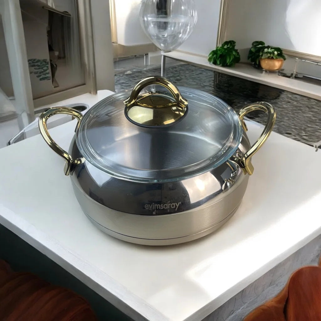 Evimsaray 16 Pieces Premium 18/10 Stainless Steel Cookware Set – Induction Compatible, Non-Toxic, Easy to Clean, Professional Quality Pots and Pans - Damoo