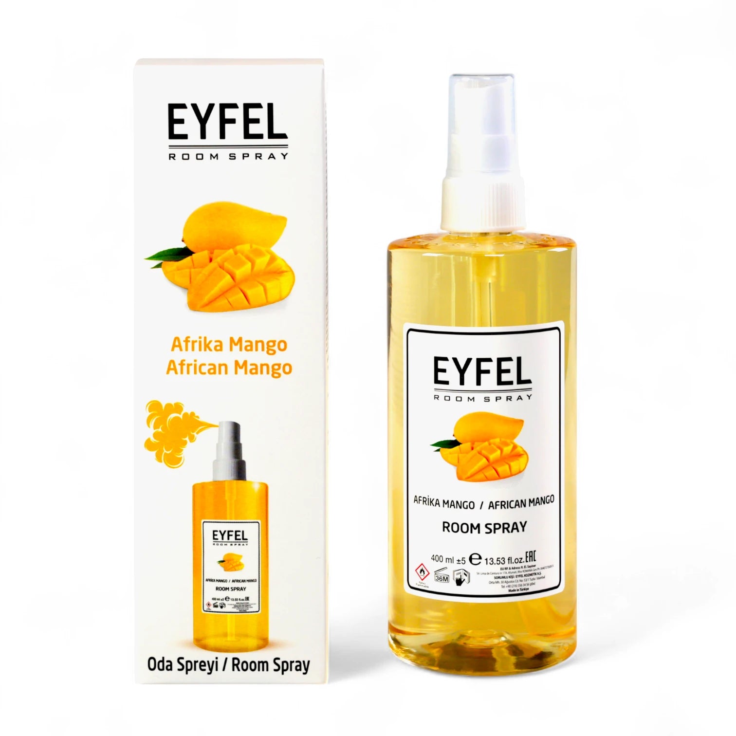 EYFEL African Mango Room Spray – 400ml - Exotic Tropical Mango Air Freshener for Home & Office - Long-Lasting Sweet & Fruity Fragrance - Damoo
