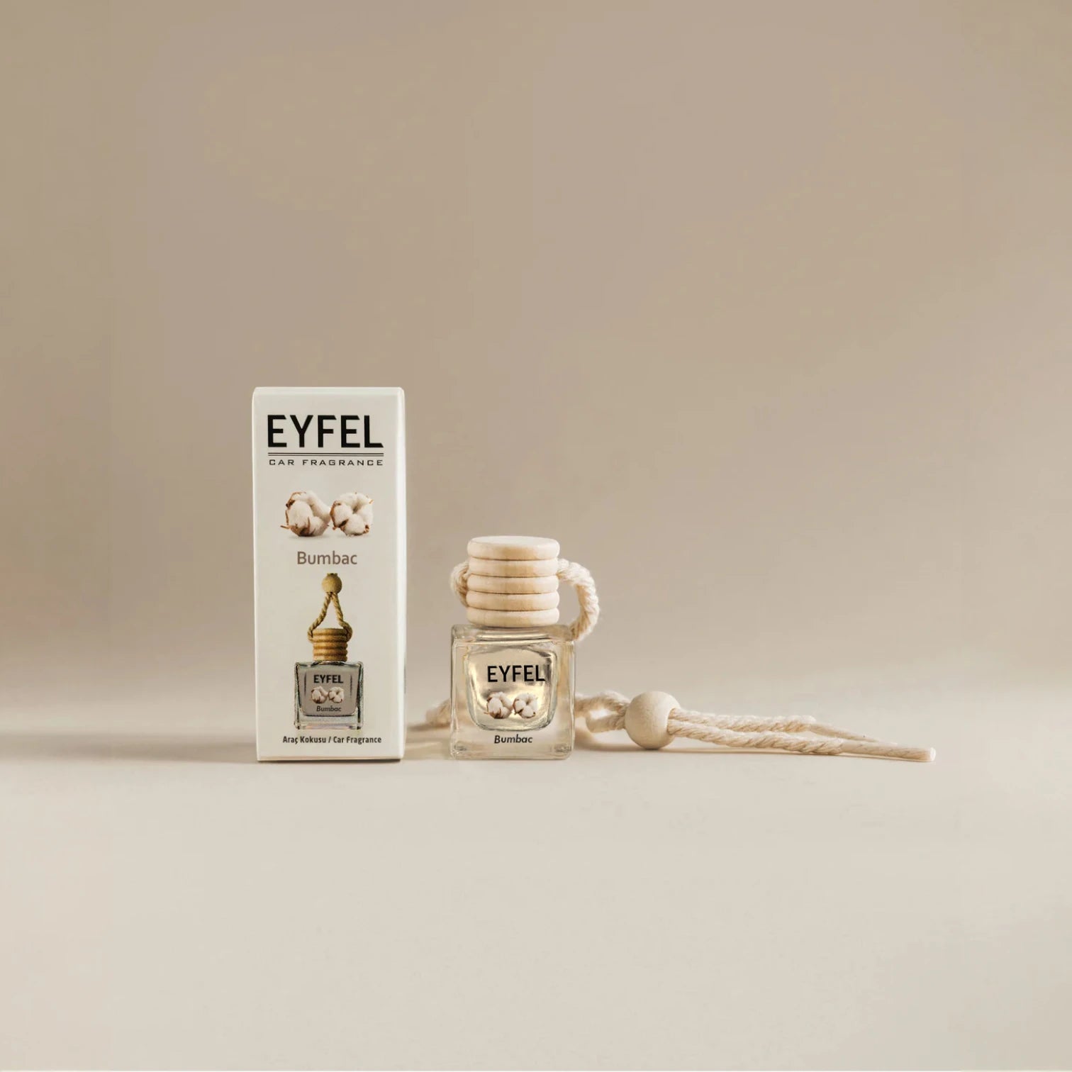 Eyfel Car Air Freshener – Bumbac Scent | Long-Lasting Hanging Wooden Diffuser with Liquid Perfume | Soft Cotton Fragrance for Cars & Small Spaces (10ml) - Damoo