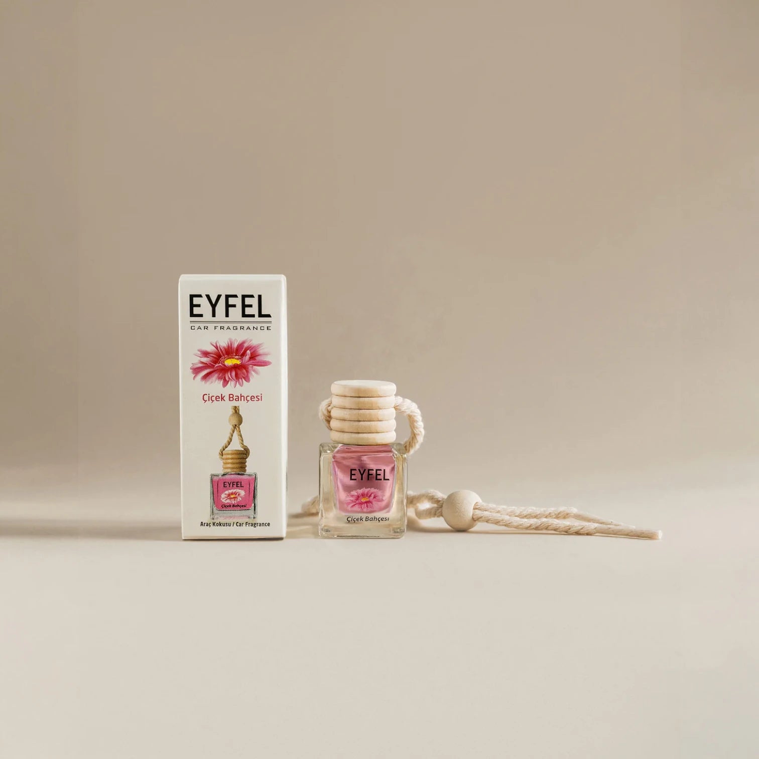 Eyfel Car Air Freshener – Flower Garden Scent | Hanging Wooden Diffuser for Car & Small Spaces | Long-Lasting Floral Aroma (10ml) - Damoo