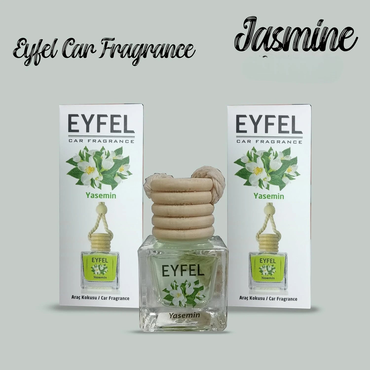 Eyfel Car Air Freshener – Jasmine Scent | Long-Lasting Hanging Wooden Diffuser with Liquid Perfume | Elegant, Floral Car Fragrance for a Fresh Driving Experience (10ml) - Damoo