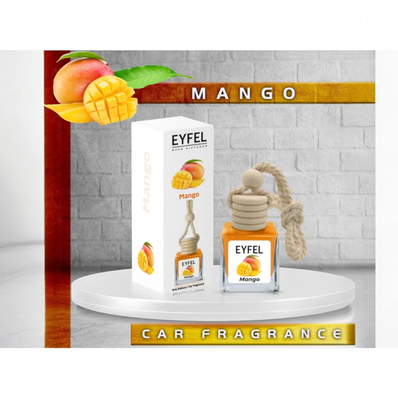 Eyfel Car Air Freshener – Long-Lasting Mango Scent | Premium Hanging Perfume Bottle for Cars, Closets & Small Spaces | Compact Natural Fragrance Diffuser (10ml) - Damoo