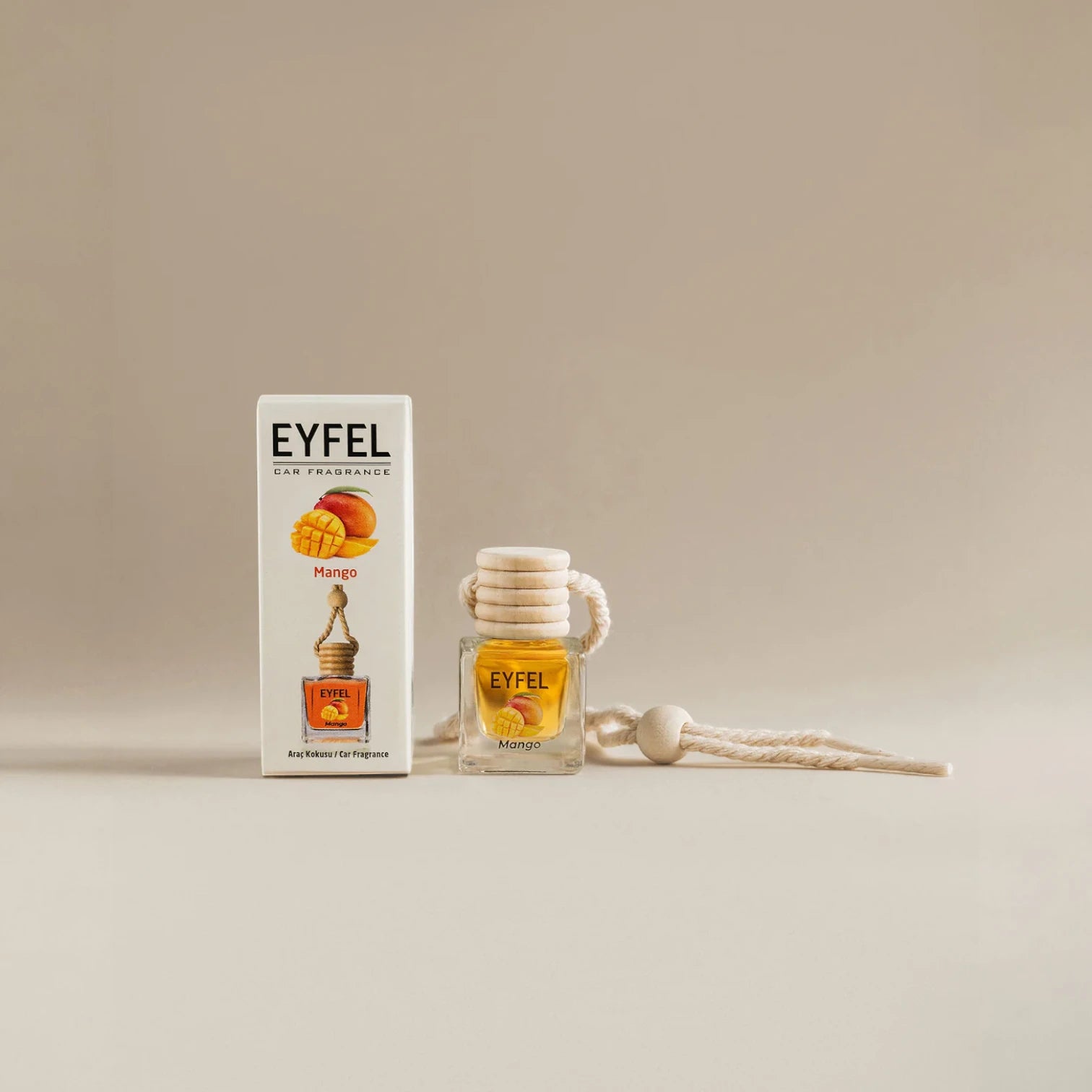 Eyfel Car Air Freshener – Mango Scent | Long-Lasting Hanging Wooden Diffuser with Liquid Perfume | Fruity Tropical Fragrance for Cars & Small Spaces (10ml) - Damoo