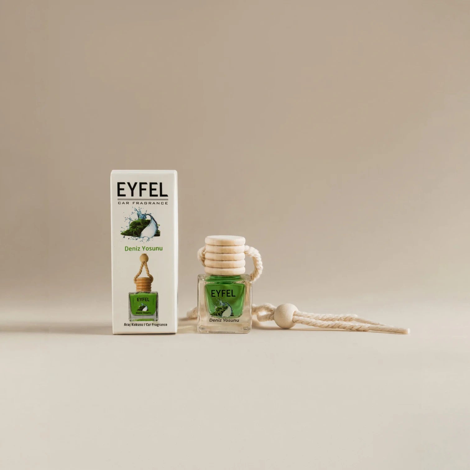 Eyfel Car Air Freshener – Seaweed Scent | Long-Lasting Hanging Wooden Diffuser with Liquid Perfume | Refreshing Marine-Inspired Car Fragrance (10ml) - Damoo