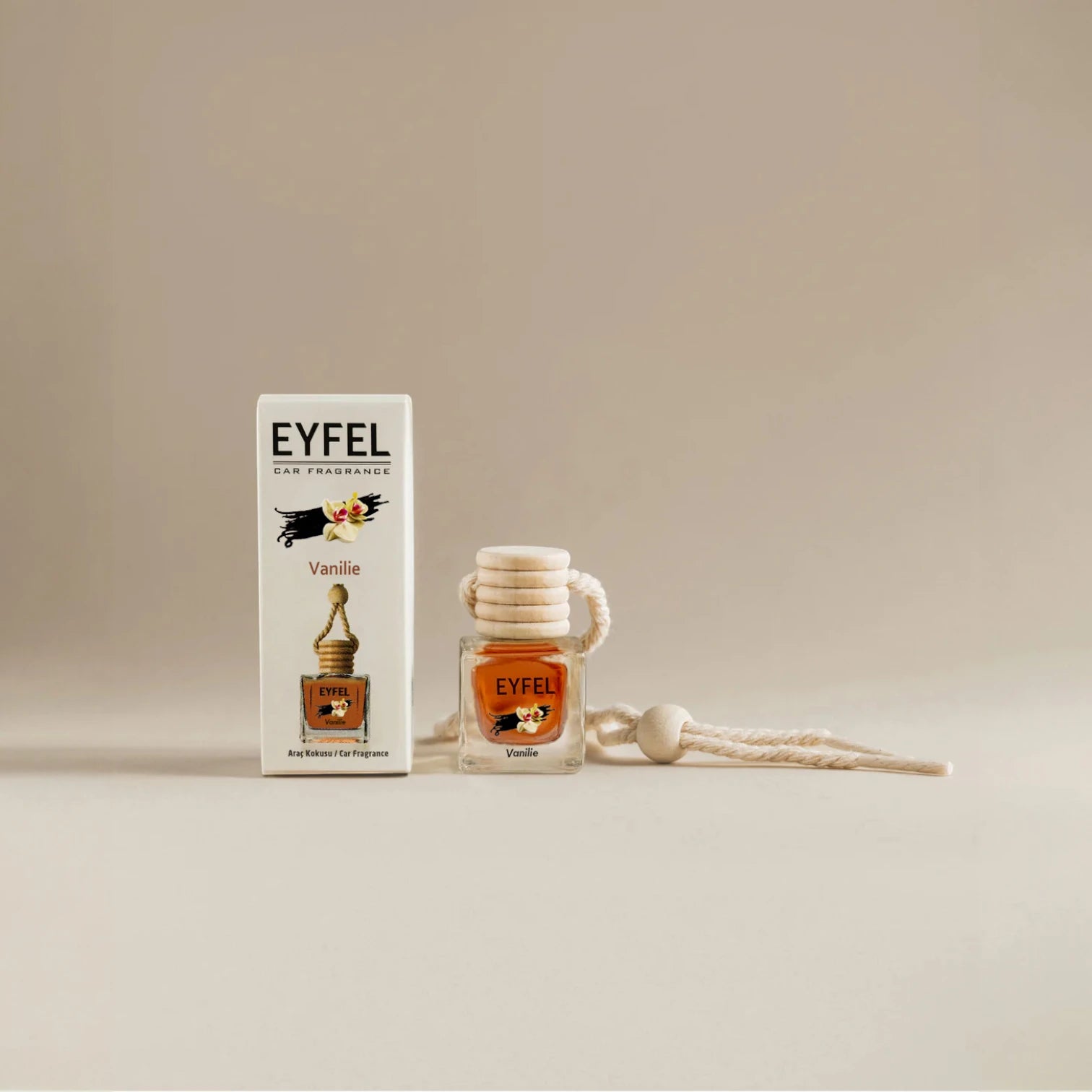 Eyfel Car Air Freshener – Vanilla Scent | Long-Lasting Hanging Wooden Diffuser with Liquid Perfume | Warm, Sweet, and Soothing Car Fragrance (10ml) - Damoo