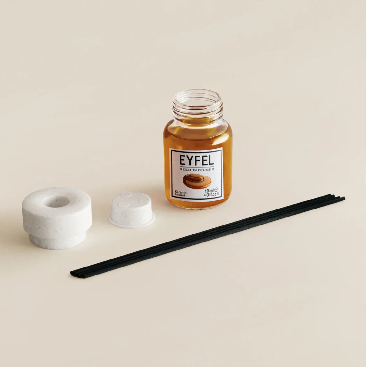 EYFEL Caramel Reed Diffuser – 120ML Home Fragrance with Aroma Sticks | Long-Lasting Sweet Scent | Turkish Essential Oil Diffuser for Living Room, Bedroom, Bathroom & Office - Damoo