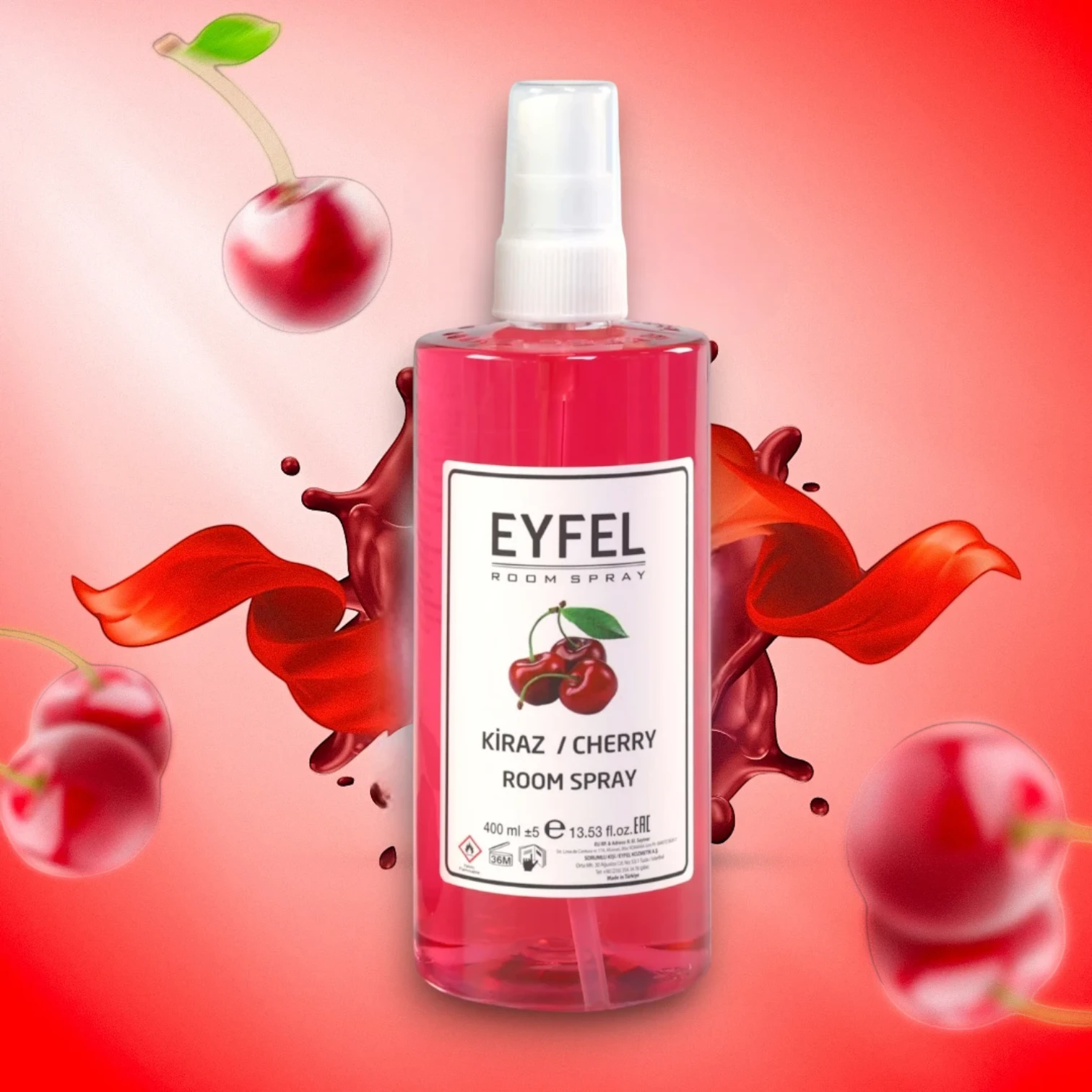 EYFEL Cherry Room Spray – 400ml - Sweet Fruity Cherry Air Freshener - Long-Lasting Fragrance for Home, Bathroom & Office - Damoo