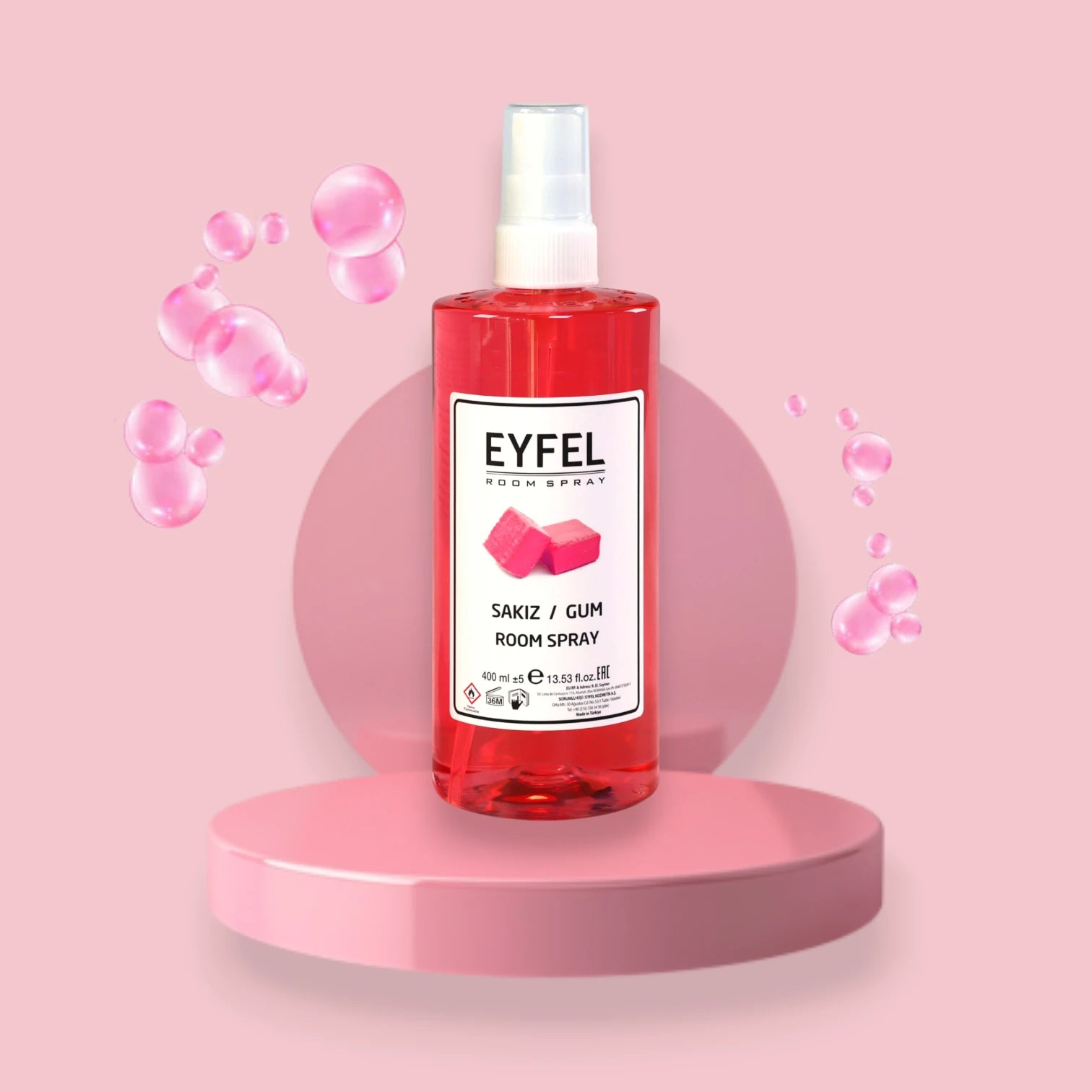 EYFEL Gum Room Spray – 400ml - Sweet Fruity Air Freshener with Bubblegum, Pineapple & Vanilla Notes - Long-Lasting Scent for Home & Office - Damoo