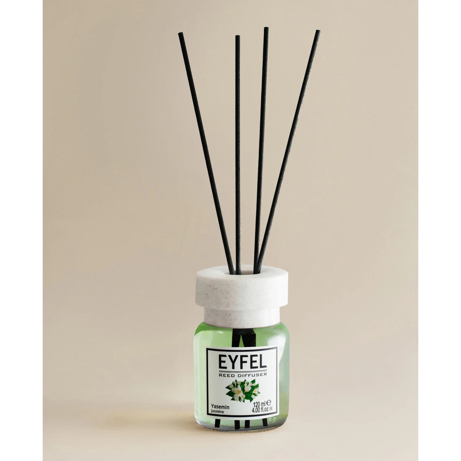 EYFEL Jasmine Reed Diffuser – 120ML Long-Lasting Natural Home Fragrance | Relaxing Floral Aroma | Elegant Green & White Glass Diffuser with Reeds - Damoo