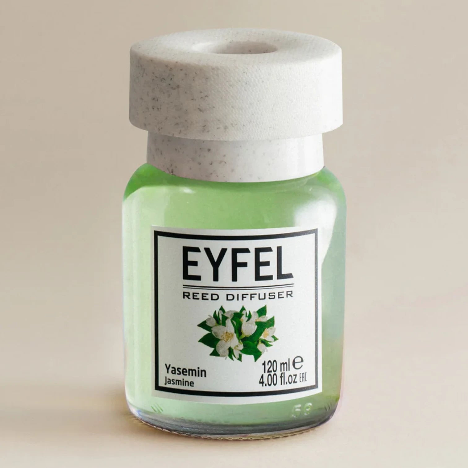 EYFEL Jasmine Reed Diffuser – 120ML Long-Lasting Natural Home Fragrance | Relaxing Floral Aroma | Elegant Green & White Glass Diffuser with Reeds - Damoo