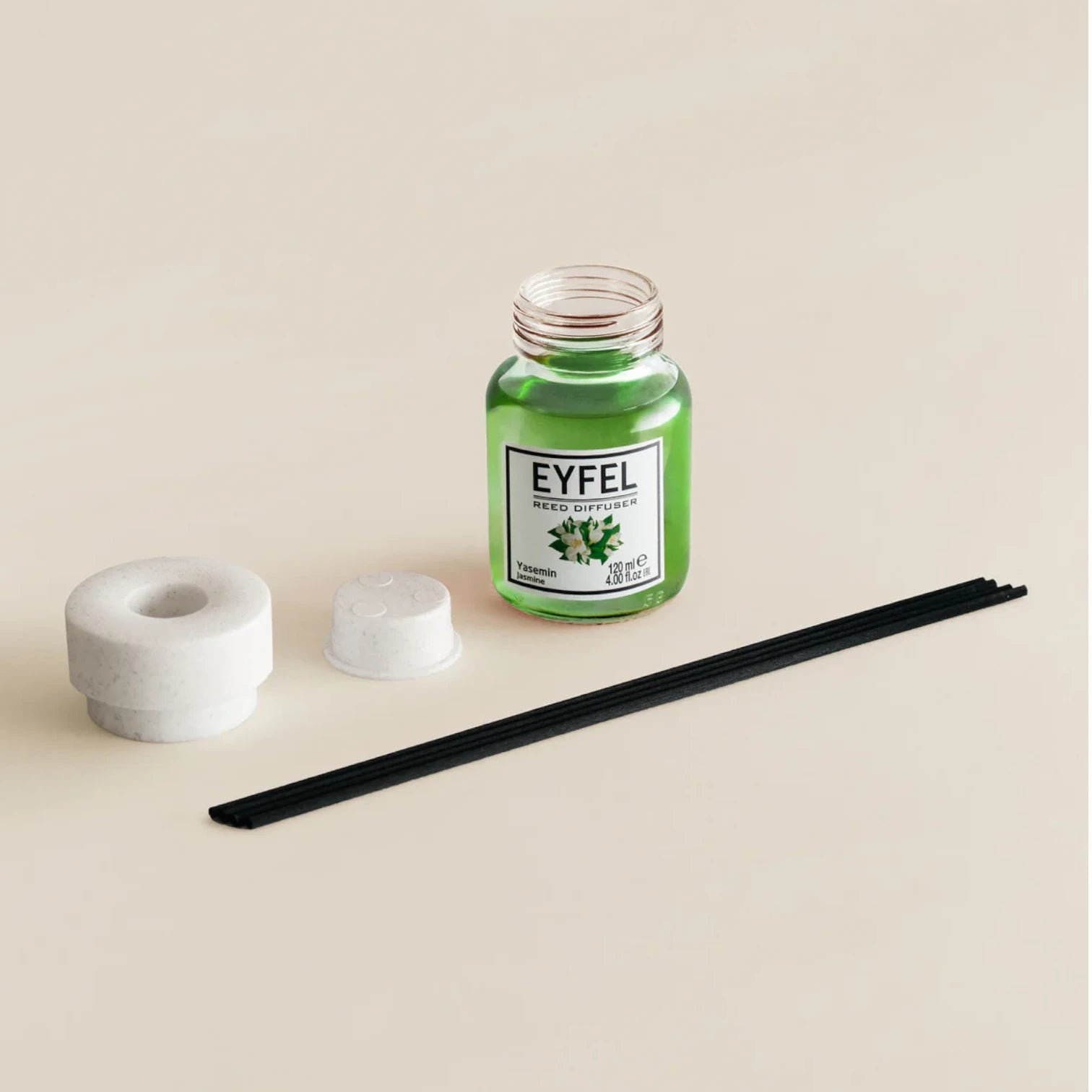 EYFEL Jasmine Reed Diffuser – 120ML Long-Lasting Natural Home Fragrance | Relaxing Floral Aroma | Elegant Green & White Glass Diffuser with Reeds - Damoo