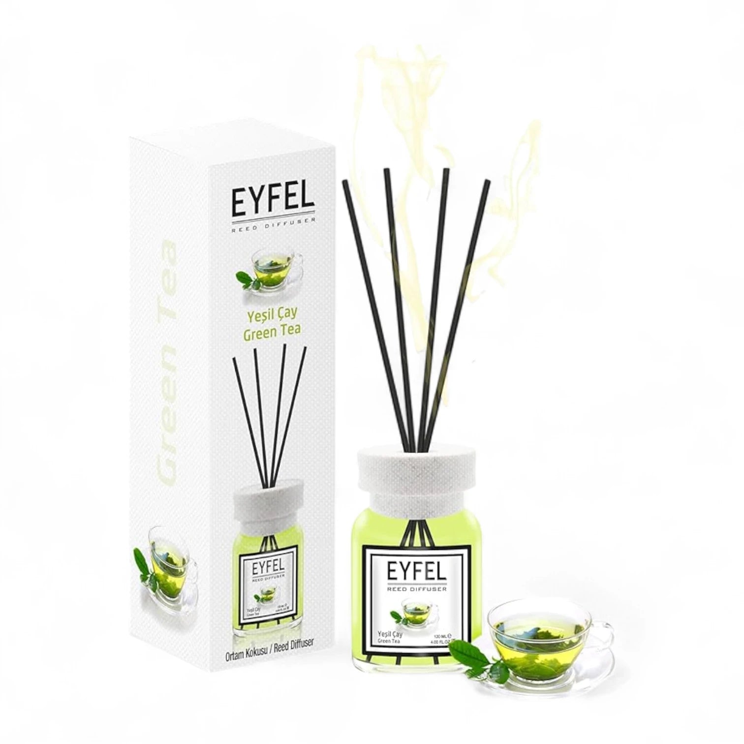 Eyfel Reed Diffuser Green Tea Fragrance – 120ML | Long-Lasting Aromatherapy Scent for Home & Office | Elegant Glass Bottle - Damoo