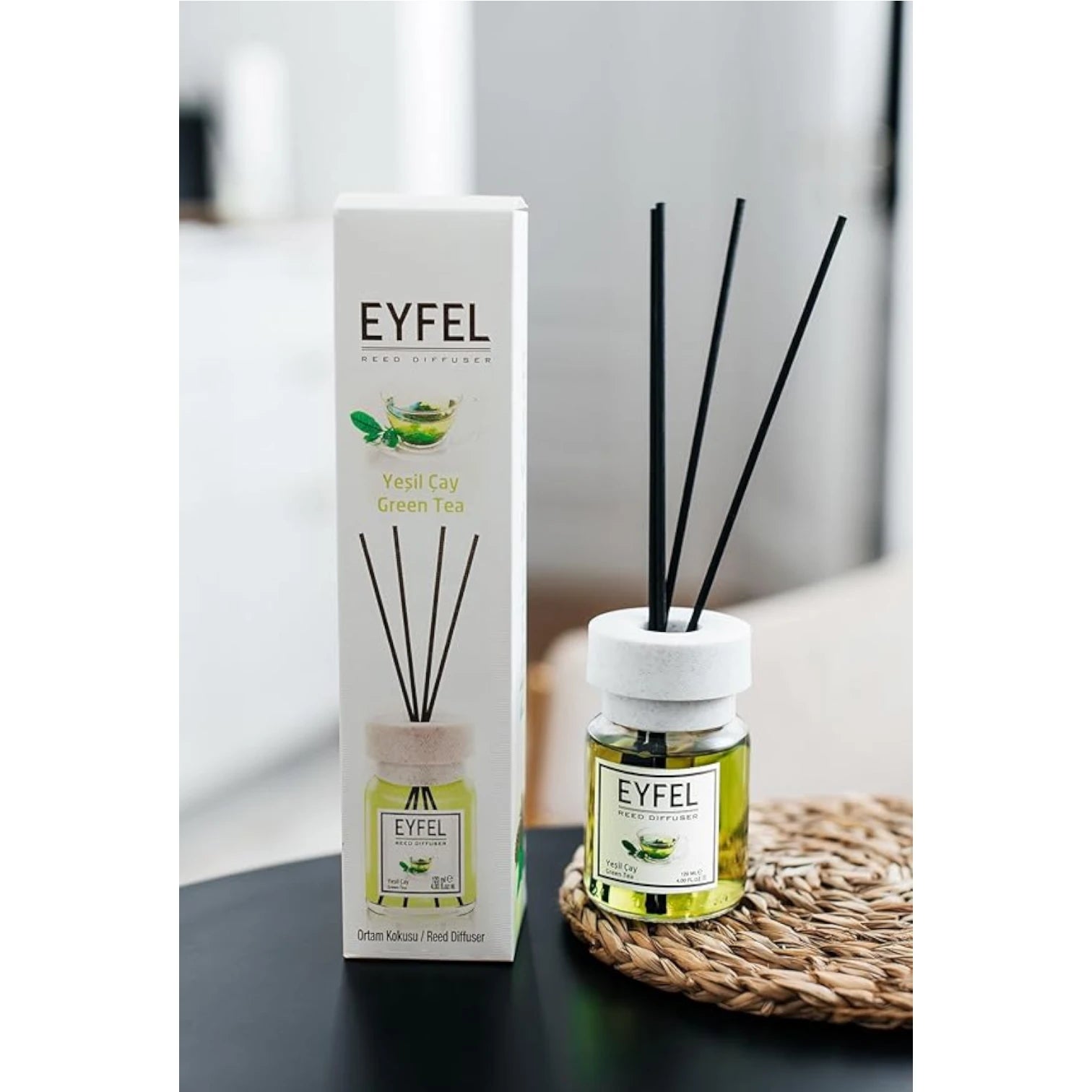 Eyfel Reed Diffuser Green Tea Fragrance – 120ML | Long-Lasting Aromatherapy Scent for Home & Office | Elegant Glass Bottle - Damoo