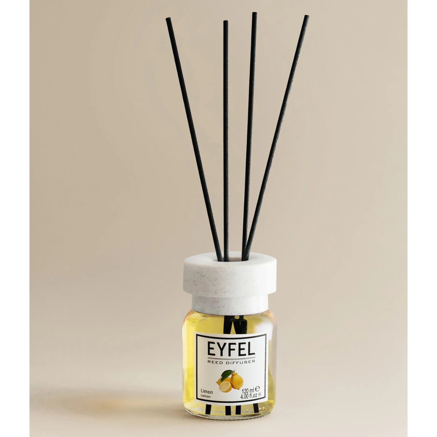 EYFEL Reed Diffuser Lemon 120ml – Fresh Citrus Home Fragrance, Long-Lasting Scented Sticks, Turkish Aromatherapy Diffuser - Damoo