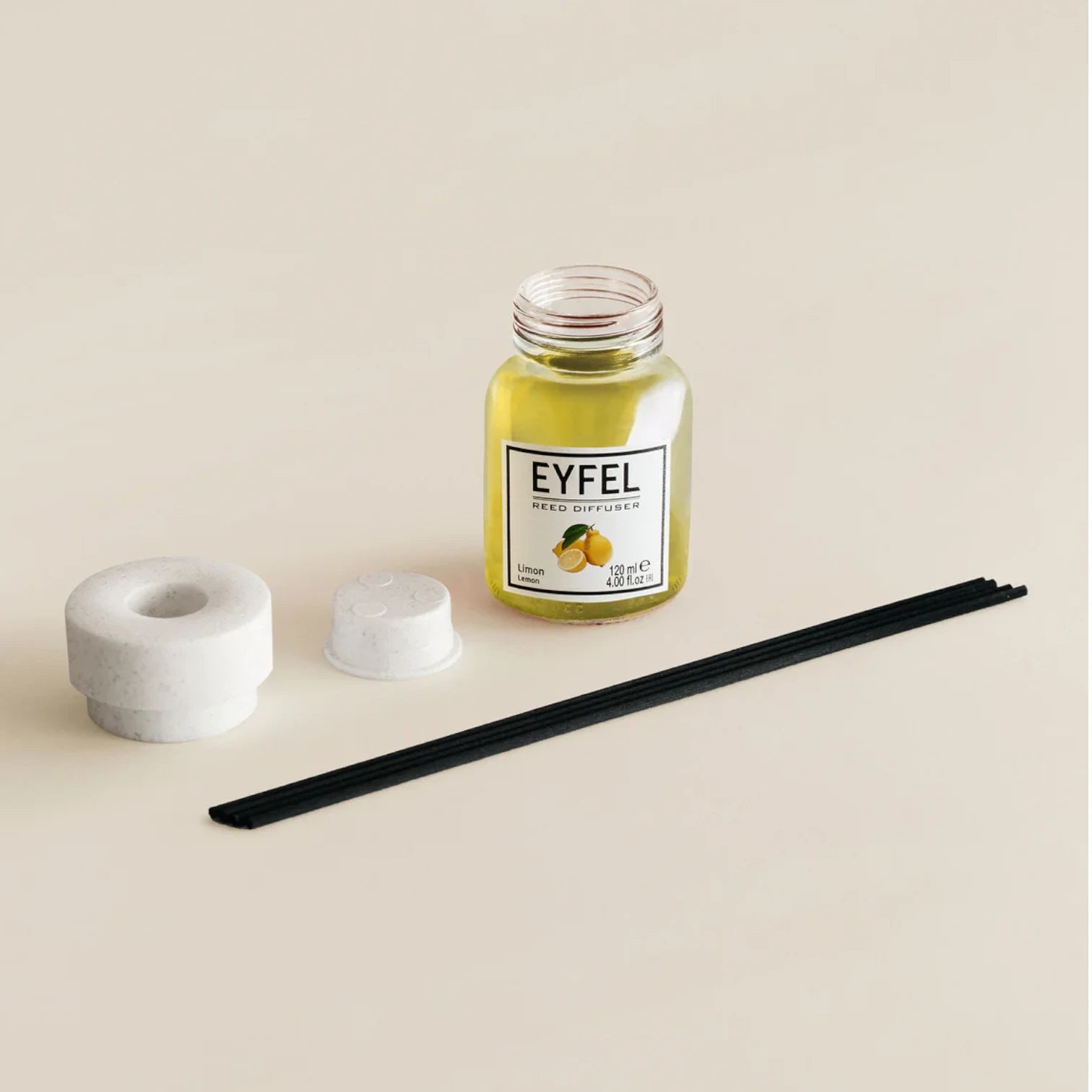 EYFEL Reed Diffuser Lemon 120ml – Fresh Citrus Home Fragrance, Long-Lasting Scented Sticks, Turkish Aromatherapy Diffuser - Damoo