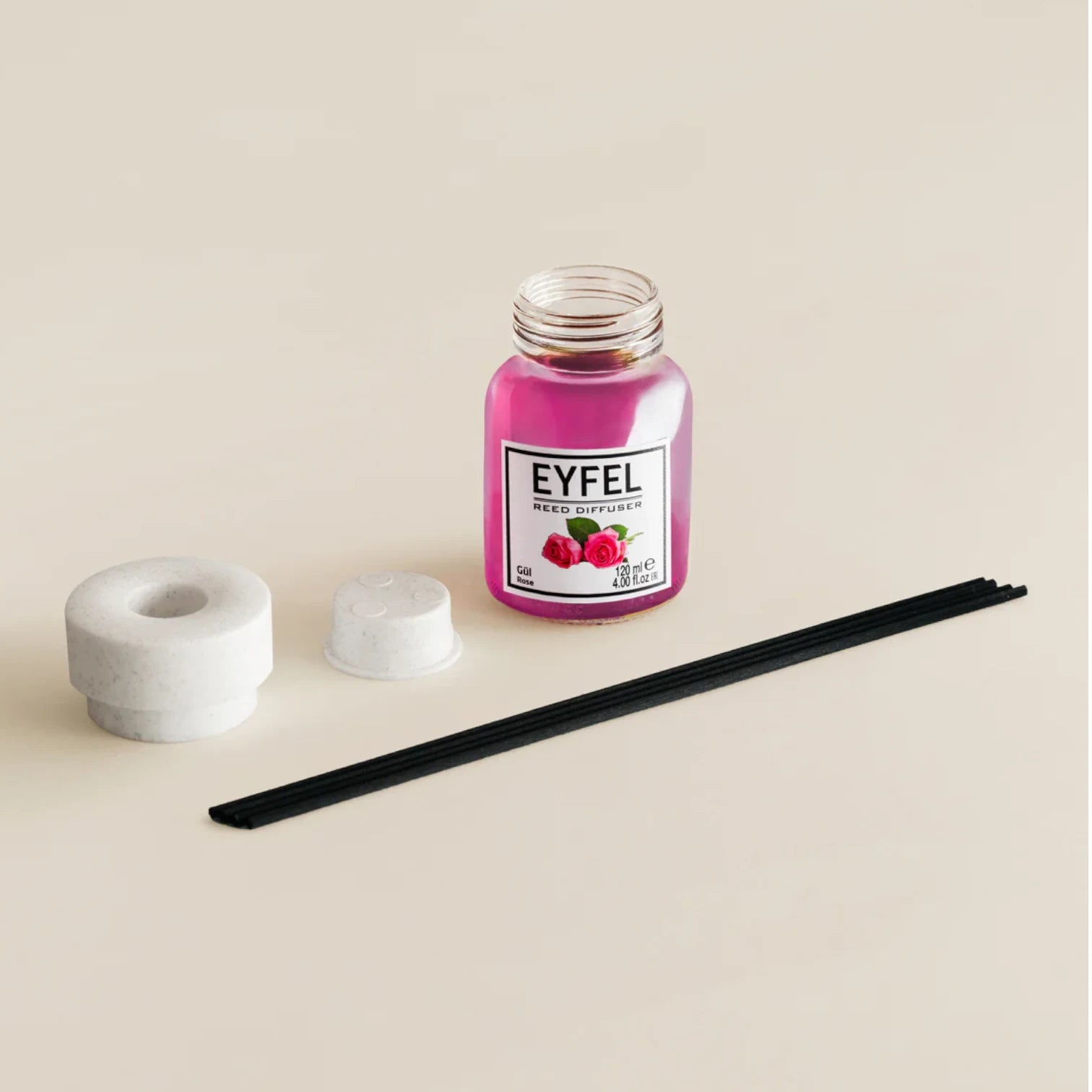 EYFEL Rose Reed Diffuser – 120ML Long-Lasting Floral Home Fragrance | Elegant Glass Bottle & Reed Sticks | Romantic Scent for Home, Office & Gifts - Damoo