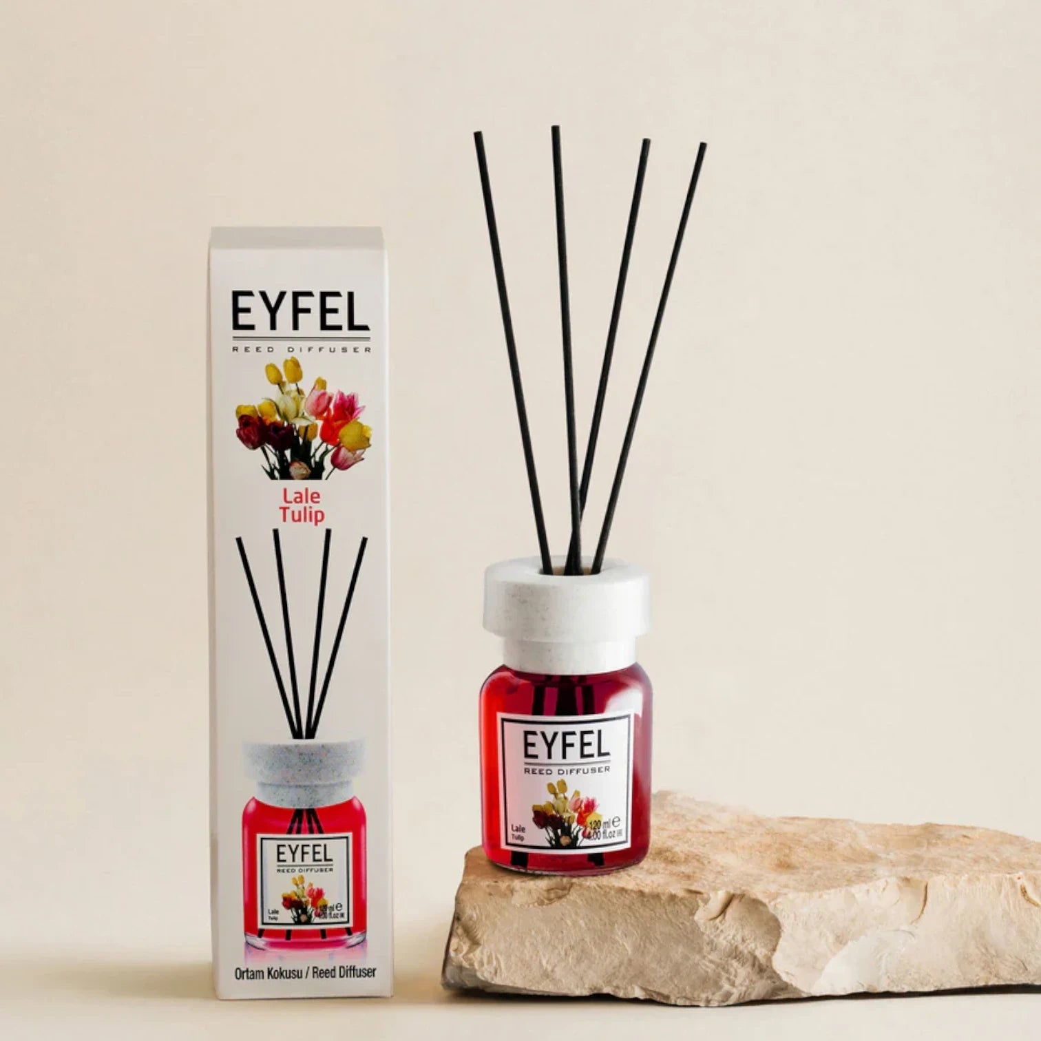 Eyfel Tulip Reed Diffuser 120ml – Long-Lasting Floral Scent, Home Fragrance with Oil Diffuser Sticks for Living Room, Bathroom & Office Decor - Damoo