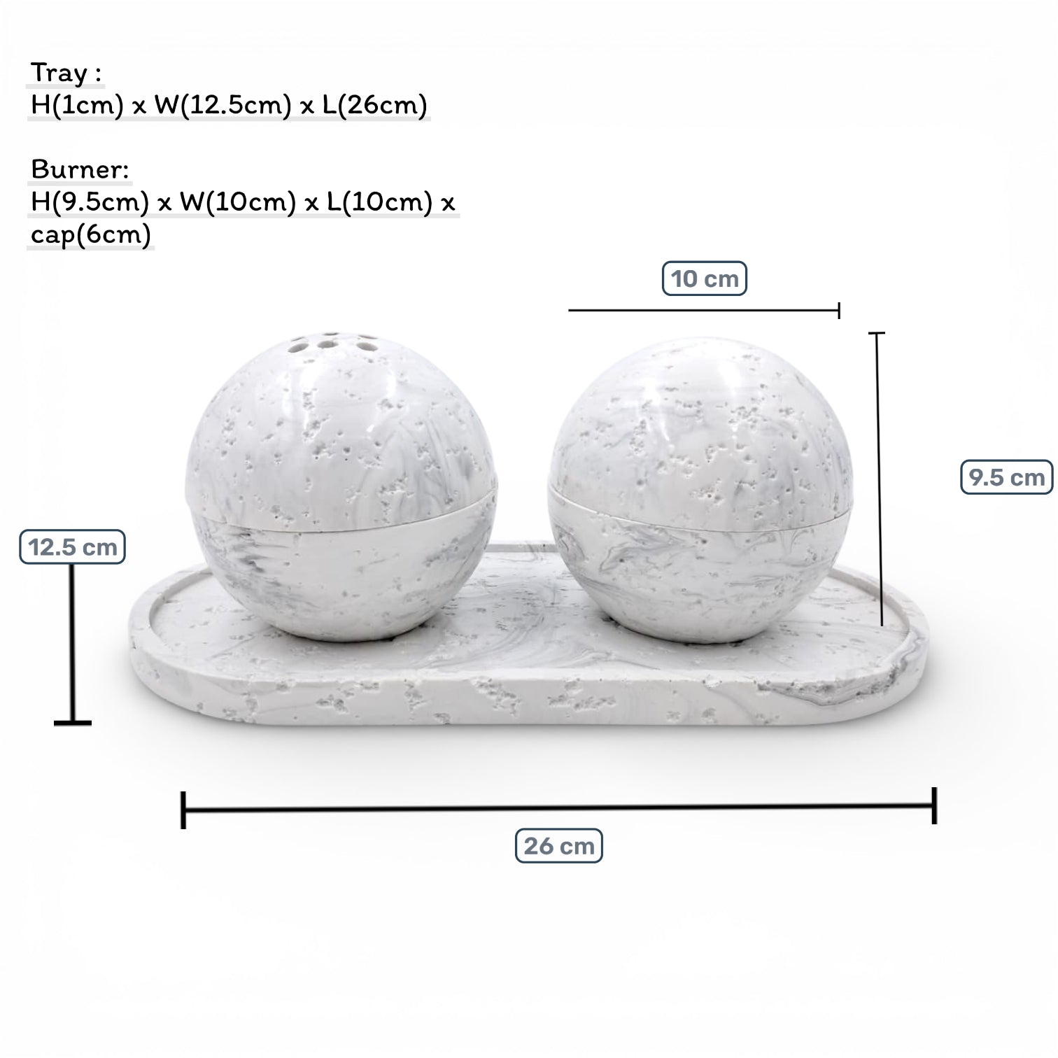 Modern Marble-Style Incense Burner Set with Tray & Storage Box – White Decorative Bakhoor Burner for Home, Majlis & Prayer Space (Burner: 9.5H x 10L × 10W CM) - Damoo