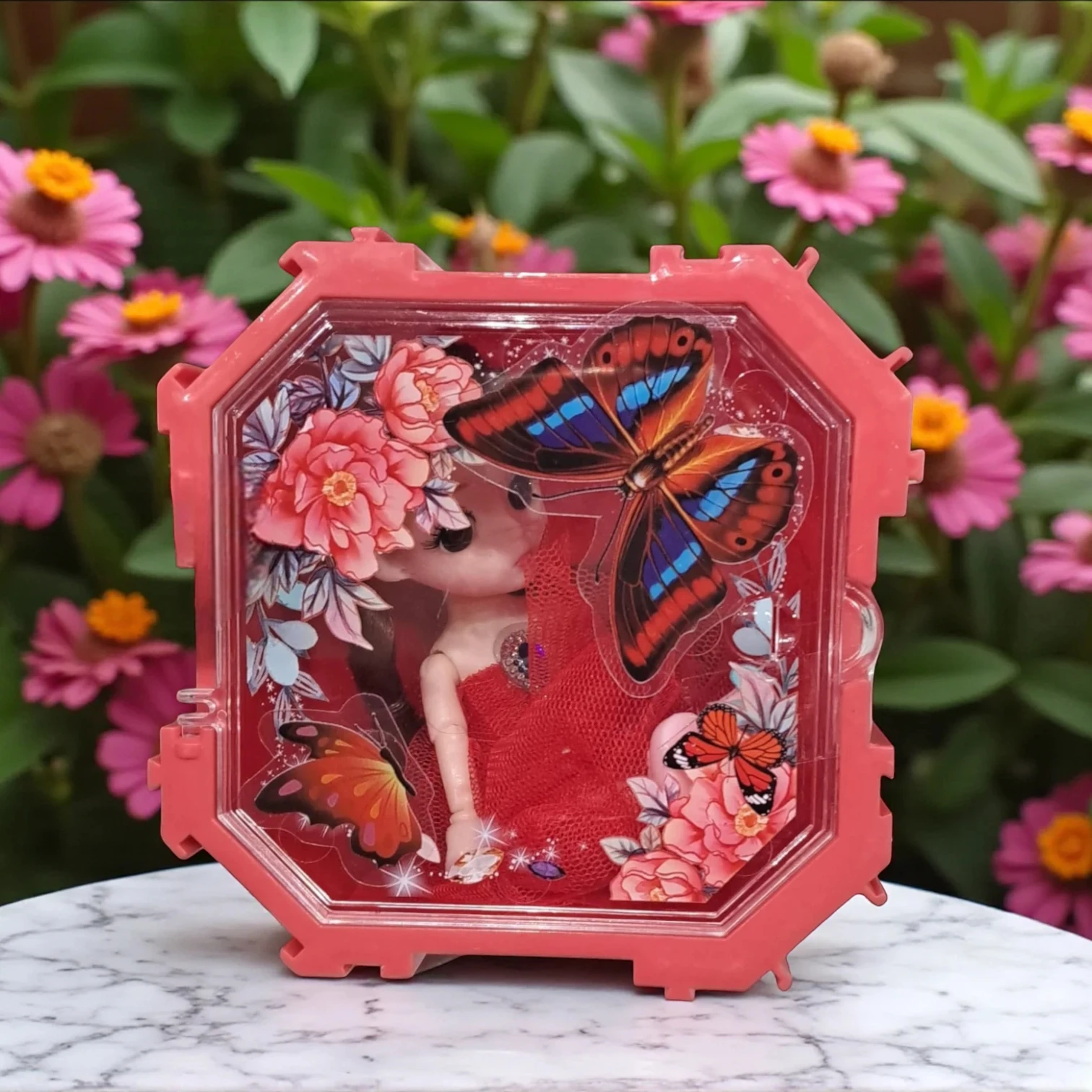 Butterfly Princess Doll in Red Floral Gift Box | Collectible Fashion Doll with Red Dress & Decorative Butterfly Case – Perfect Gift for Kids - Damoo