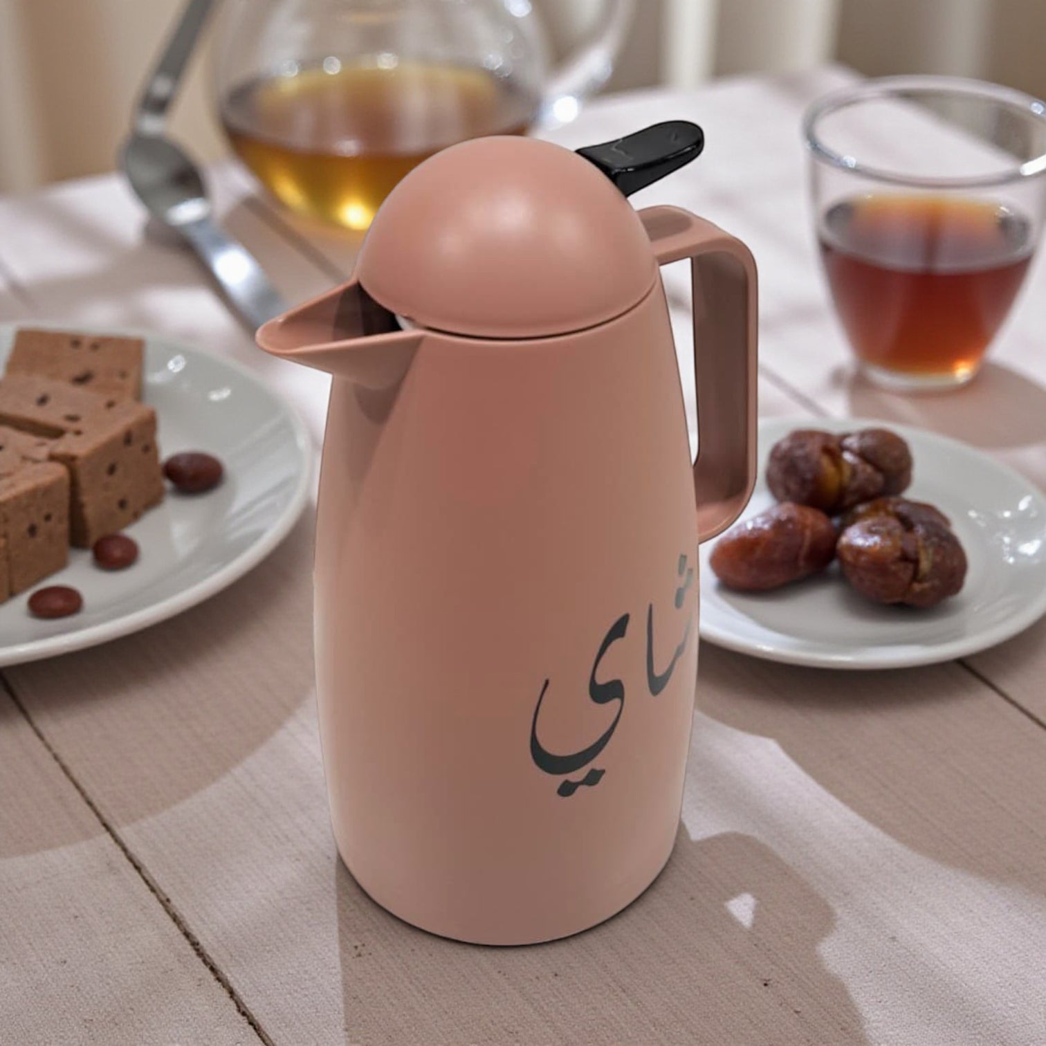 Crystal House Arabic Thermos Flask – Elegant Brown Insulated Tea Flask | Double Wall Design for Hot & Cold Drinks - Damoo