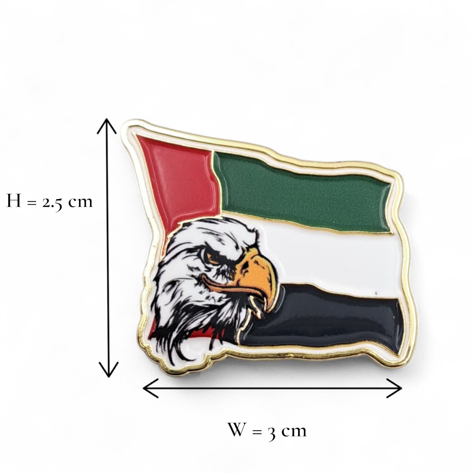 UAE Flag Eagle Magnetic Badge – Patriotic Enamel Pin with Golden Finish – National Day Souvenir (H2.5cm x W3cm)