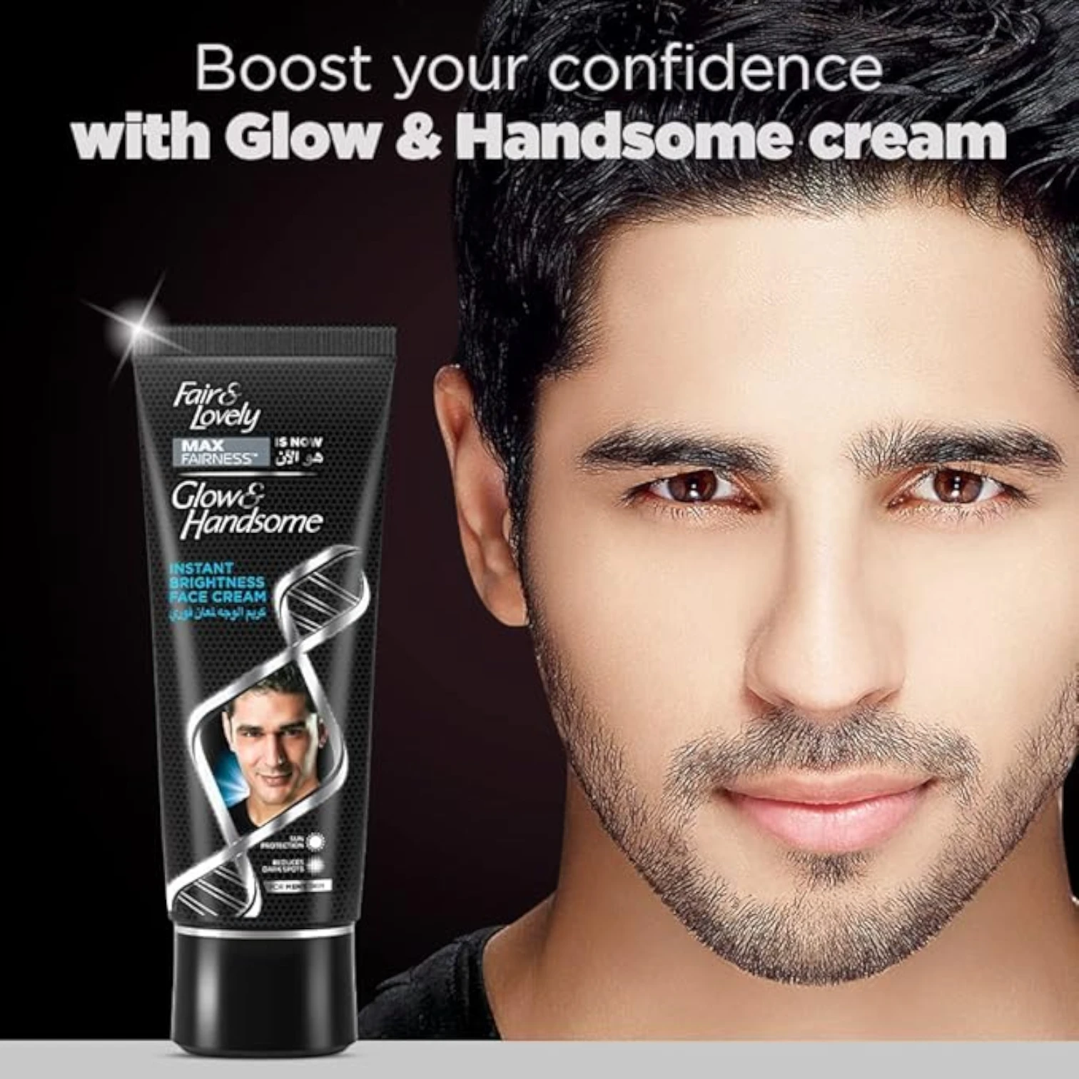 Fair & Lovely Glow & Handsome Instant Brightness Face Cream 100g – Men’s Brightening, Sun Protection & Dark Spot Reducer - Damoo